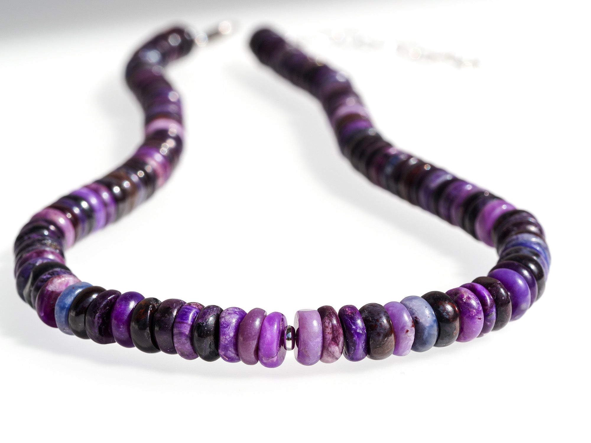 echte Sugilith Kette mit Sterling Silber, 44cm lange lila Edelsteinkette
