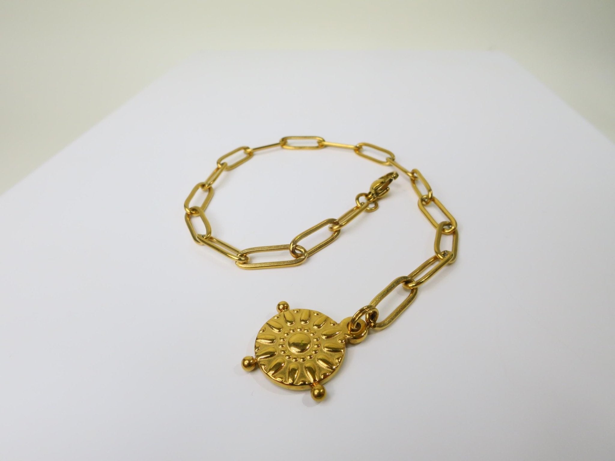 Edelstahl Paperclip Armband 18 Karat PVD Gold beschichteten Edelstahl Sonnen Anhänger