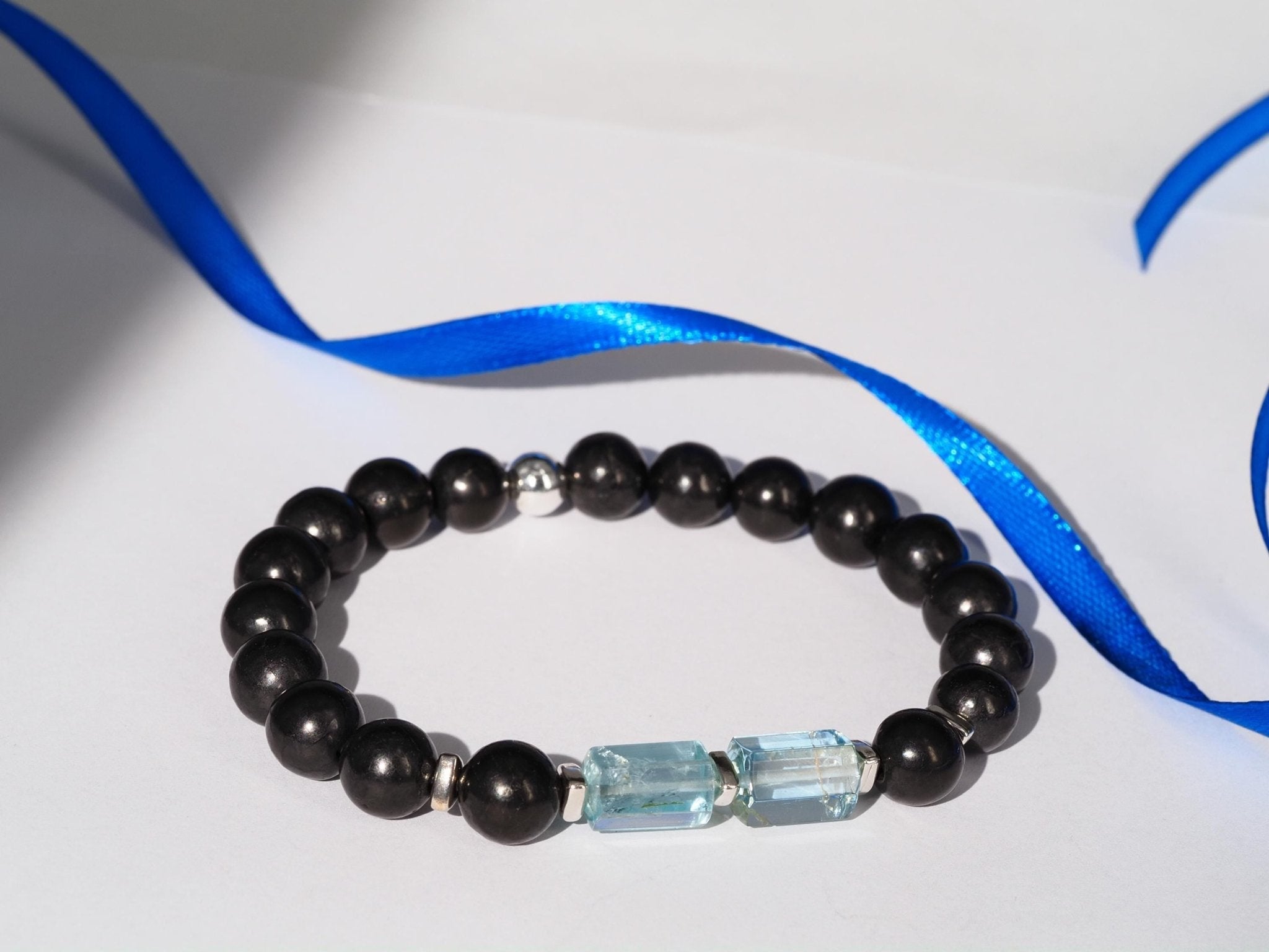 Edelstein Armband für Herren mit Schungit und Aquamarin