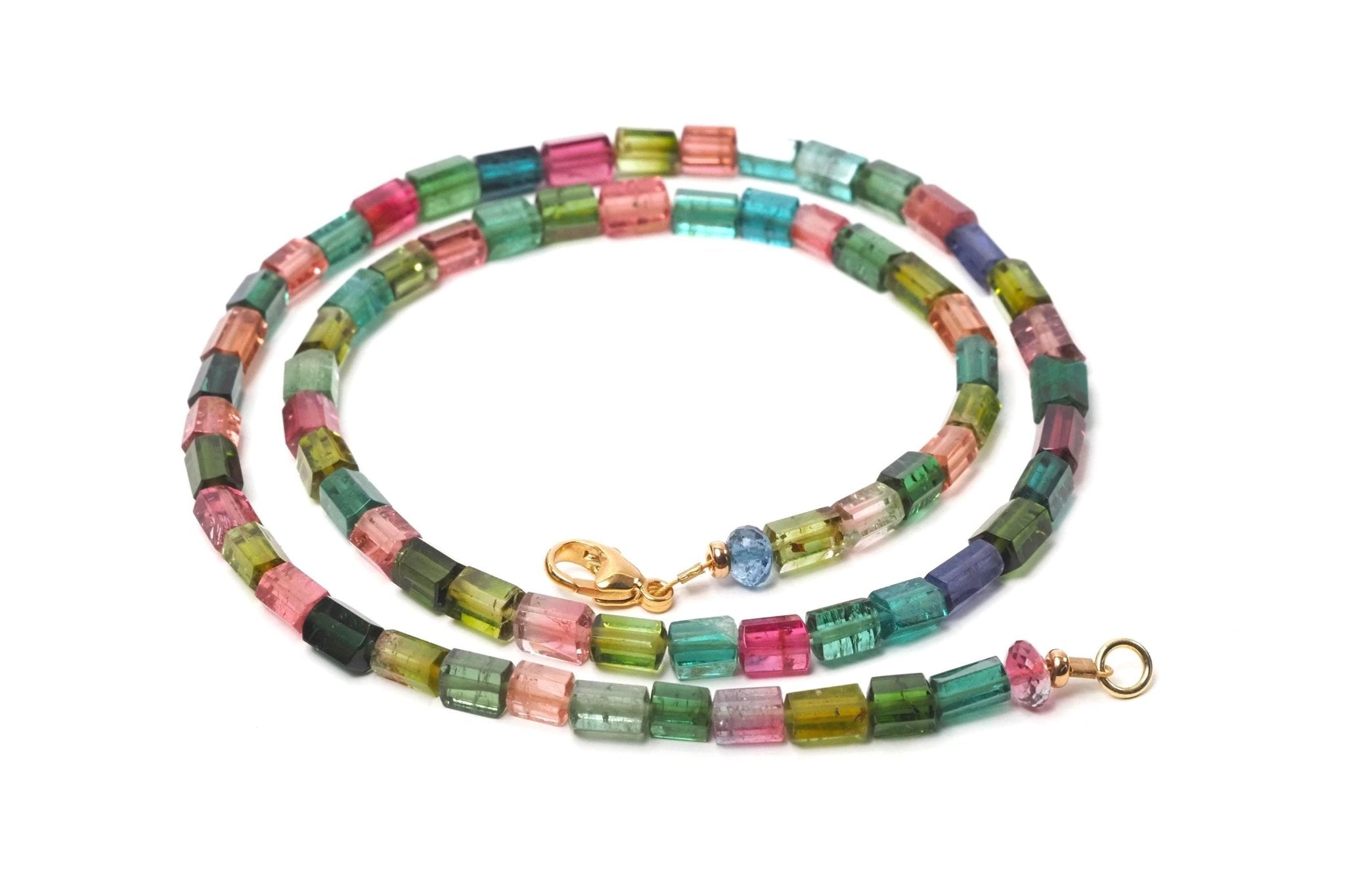 Exklusive Turmalin Kette in rosa, blau, grün und blau mit Gold - Verschluss