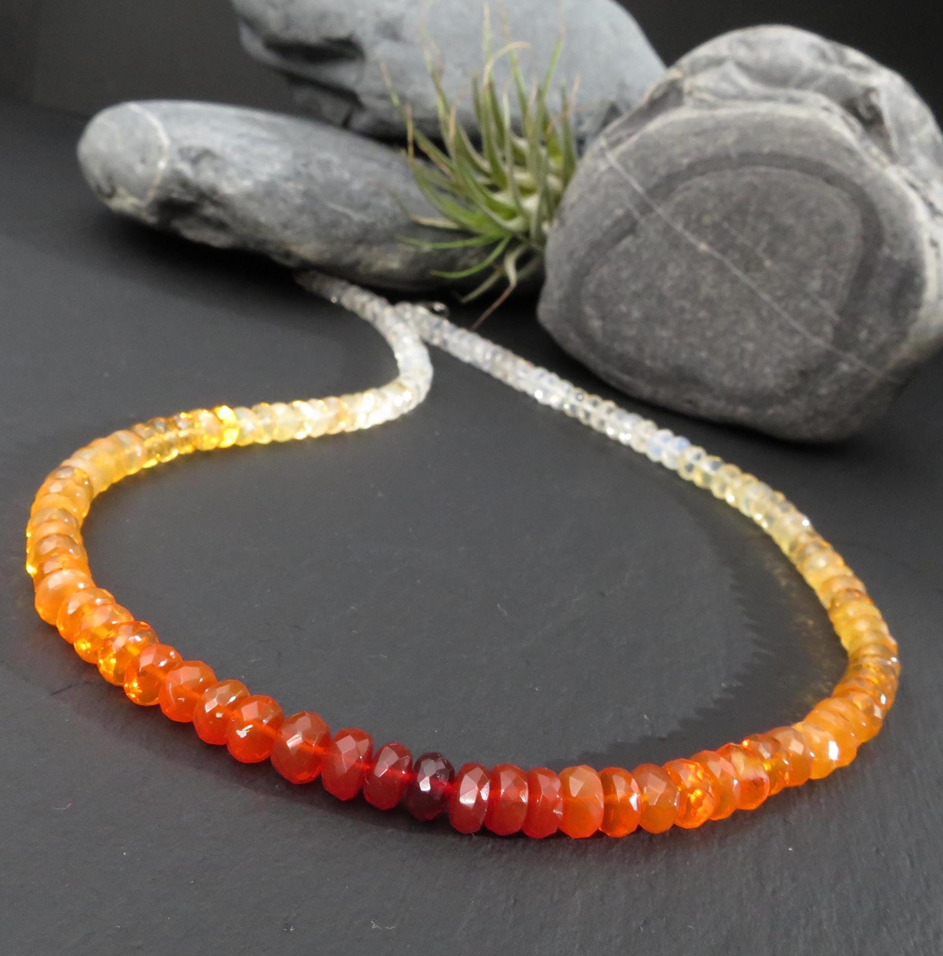 Feueropal Kette facettiert Silber Edelsteinkette Orange