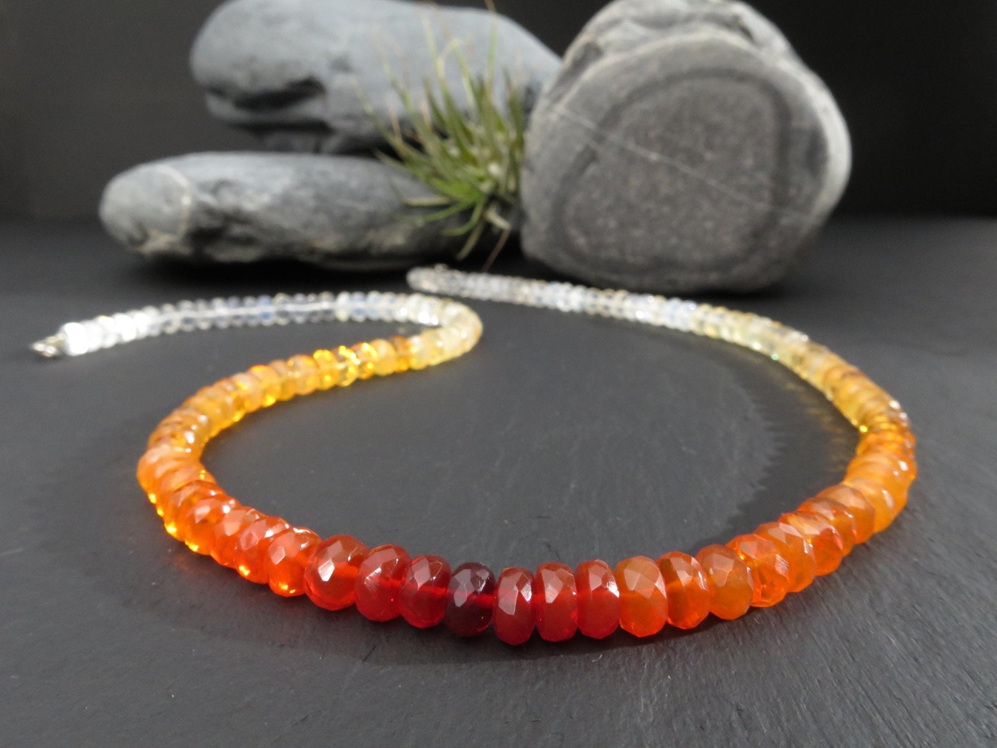 Feueropal Kette facettiert Silber Edelsteinkette Orange