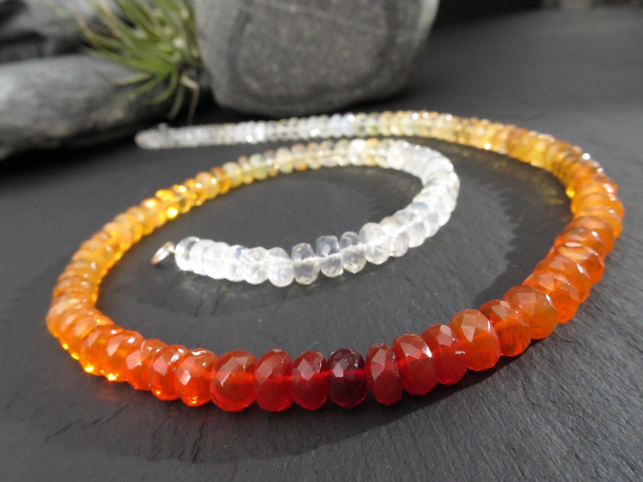 Feueropal Kette facettiert Silber Edelsteinkette Orange