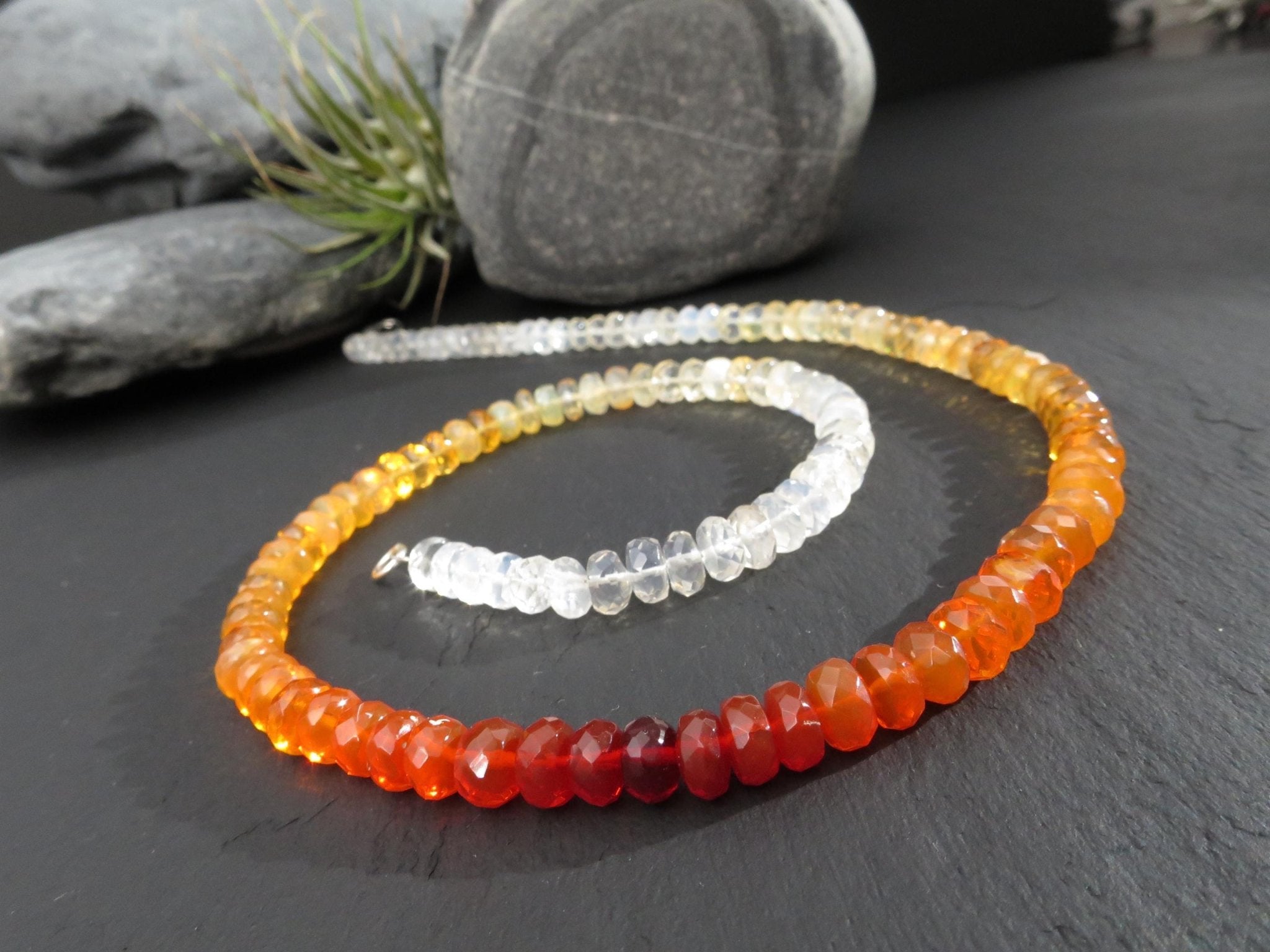 Feueropal Kette facettiert Silber Edelsteinkette Orange