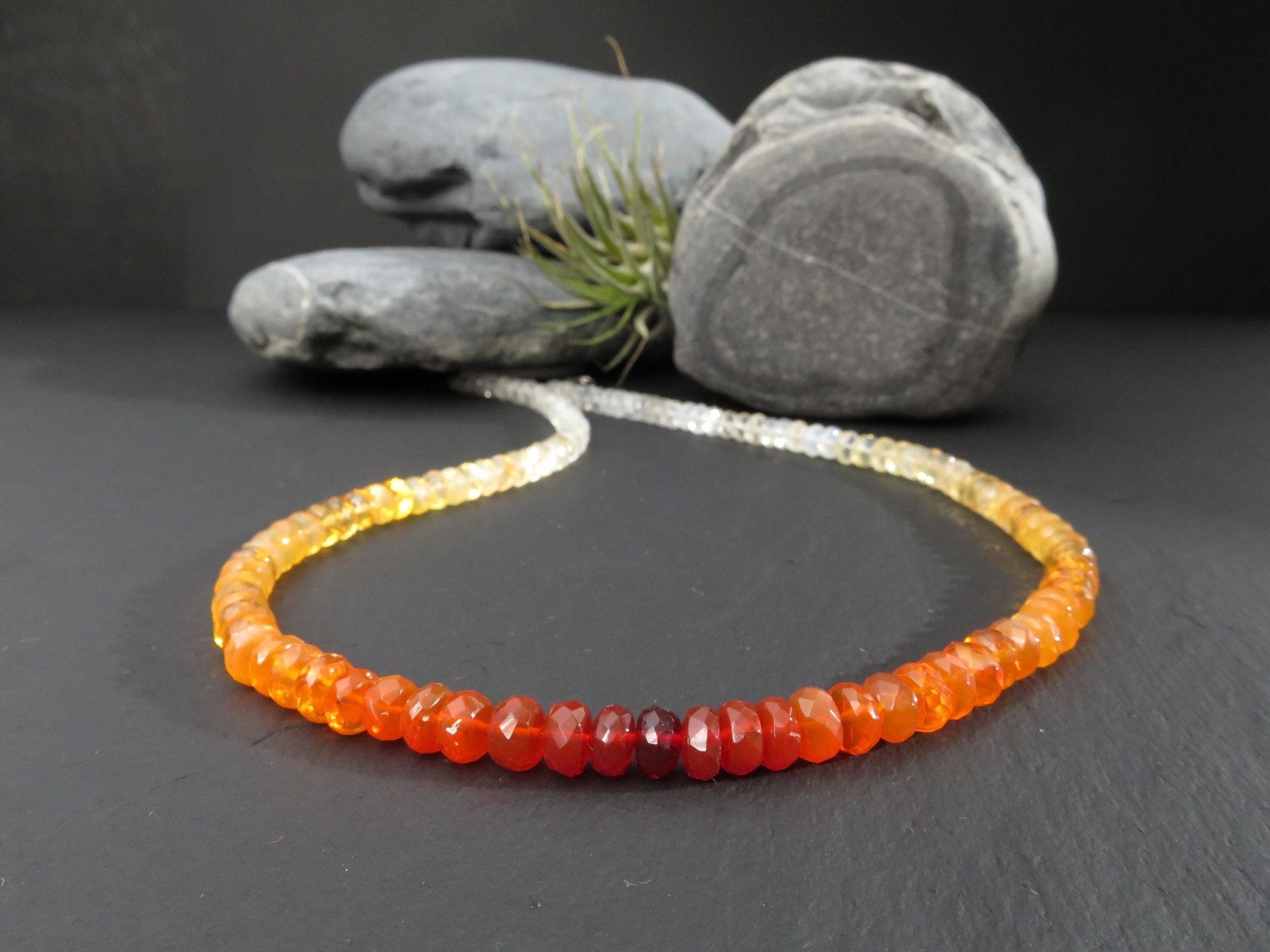 Feueropal Kette facettiert Silber Edelsteinkette Orange