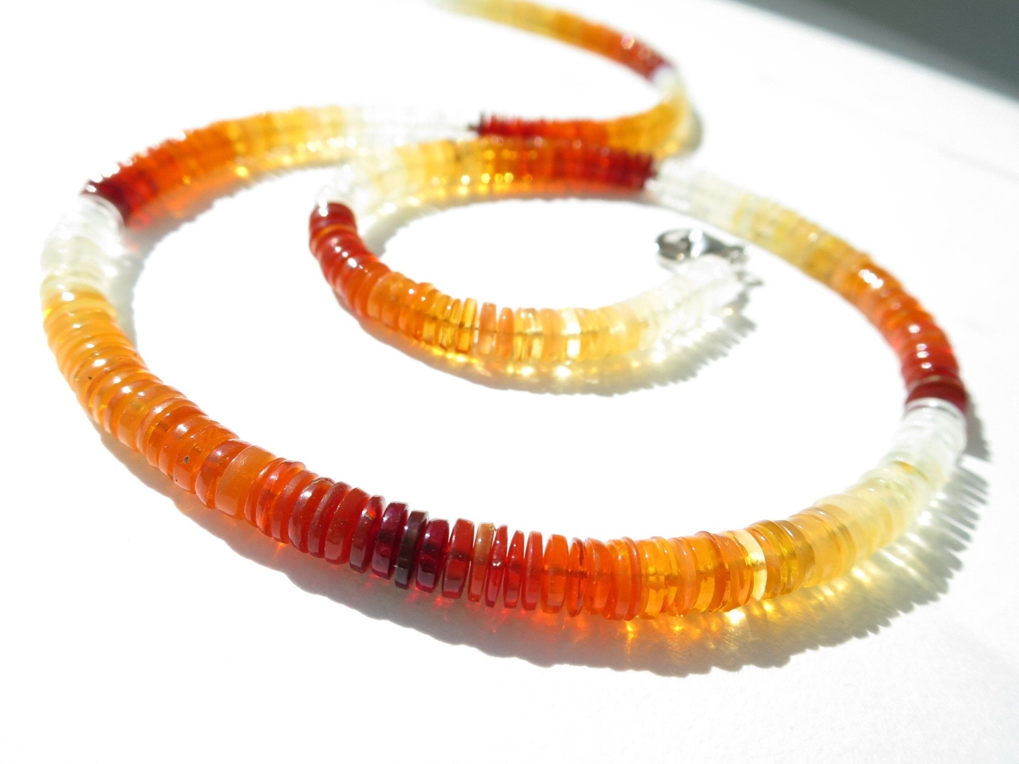 Feueropal Kette mit Farbverlauf orange weiß rot