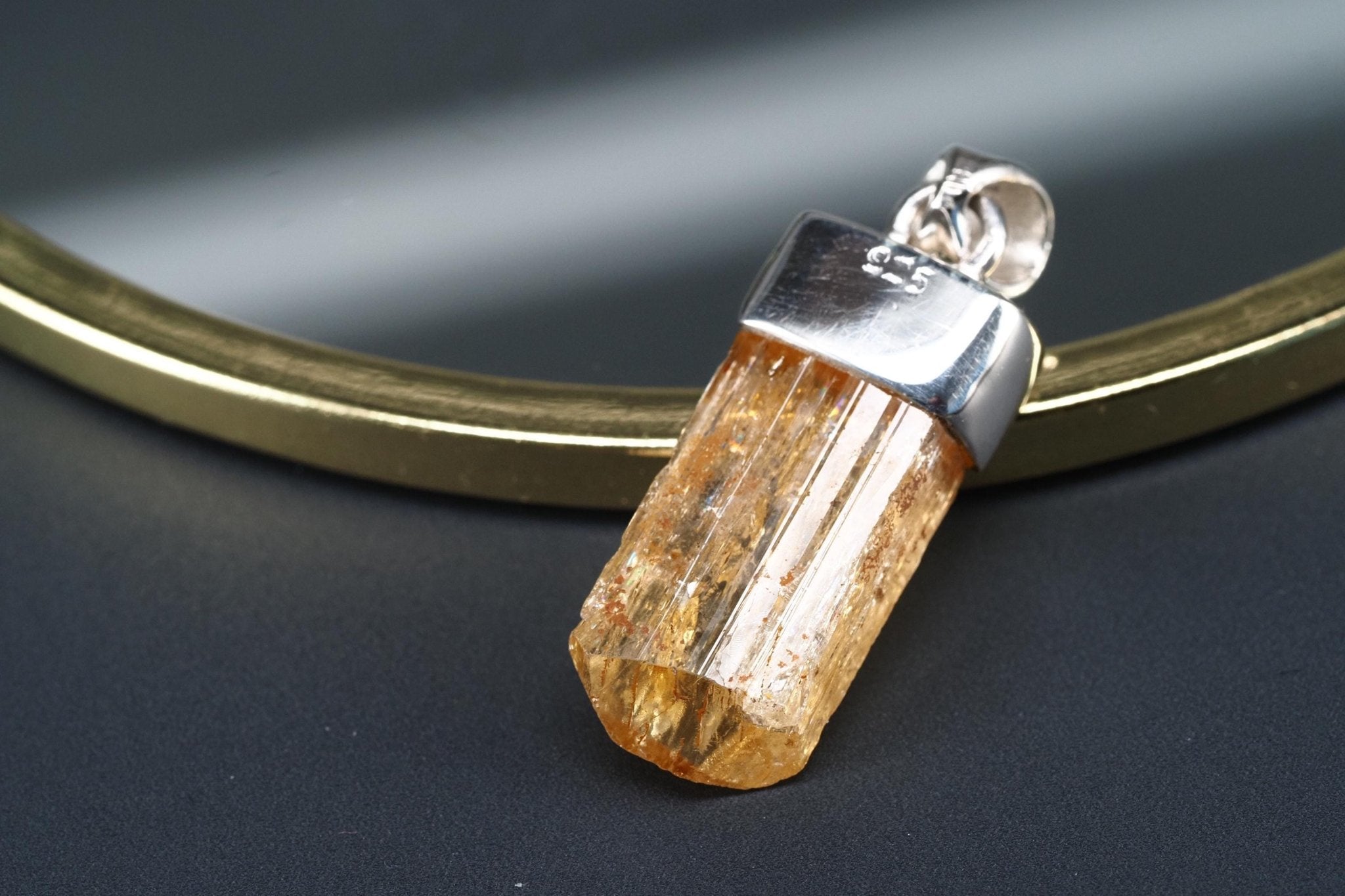 Gold Topas Anhänger Silber Brasilien 30,6mm Länge