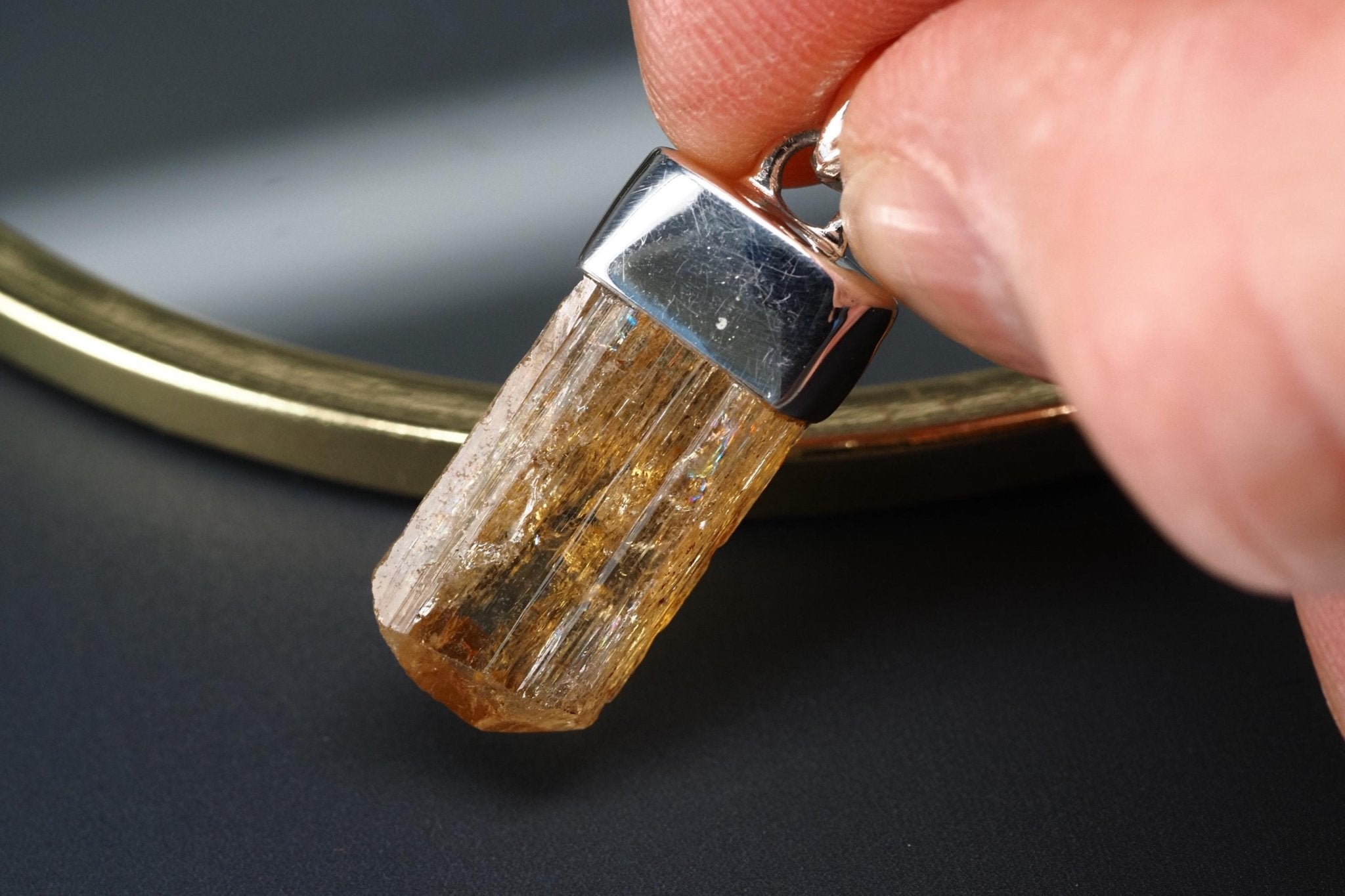 Gold Topas Anhänger Silber Brasilien 30,6mm Länge