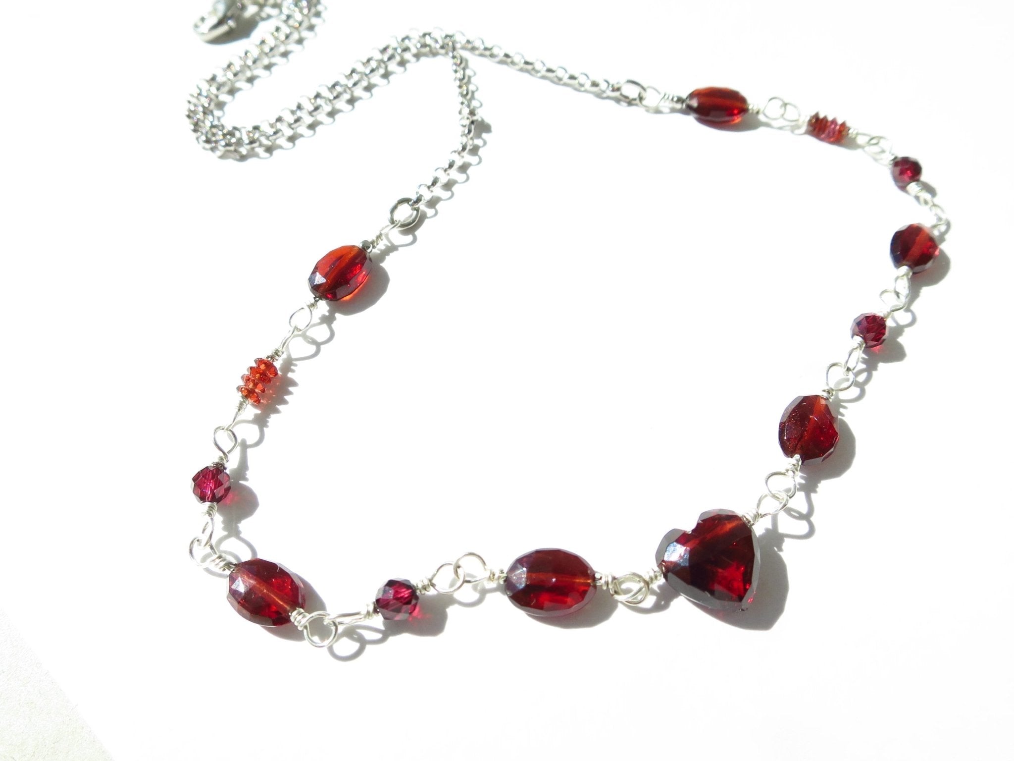 Granat Herz Kette Argentium Silber Edelstein Collier 47 cm