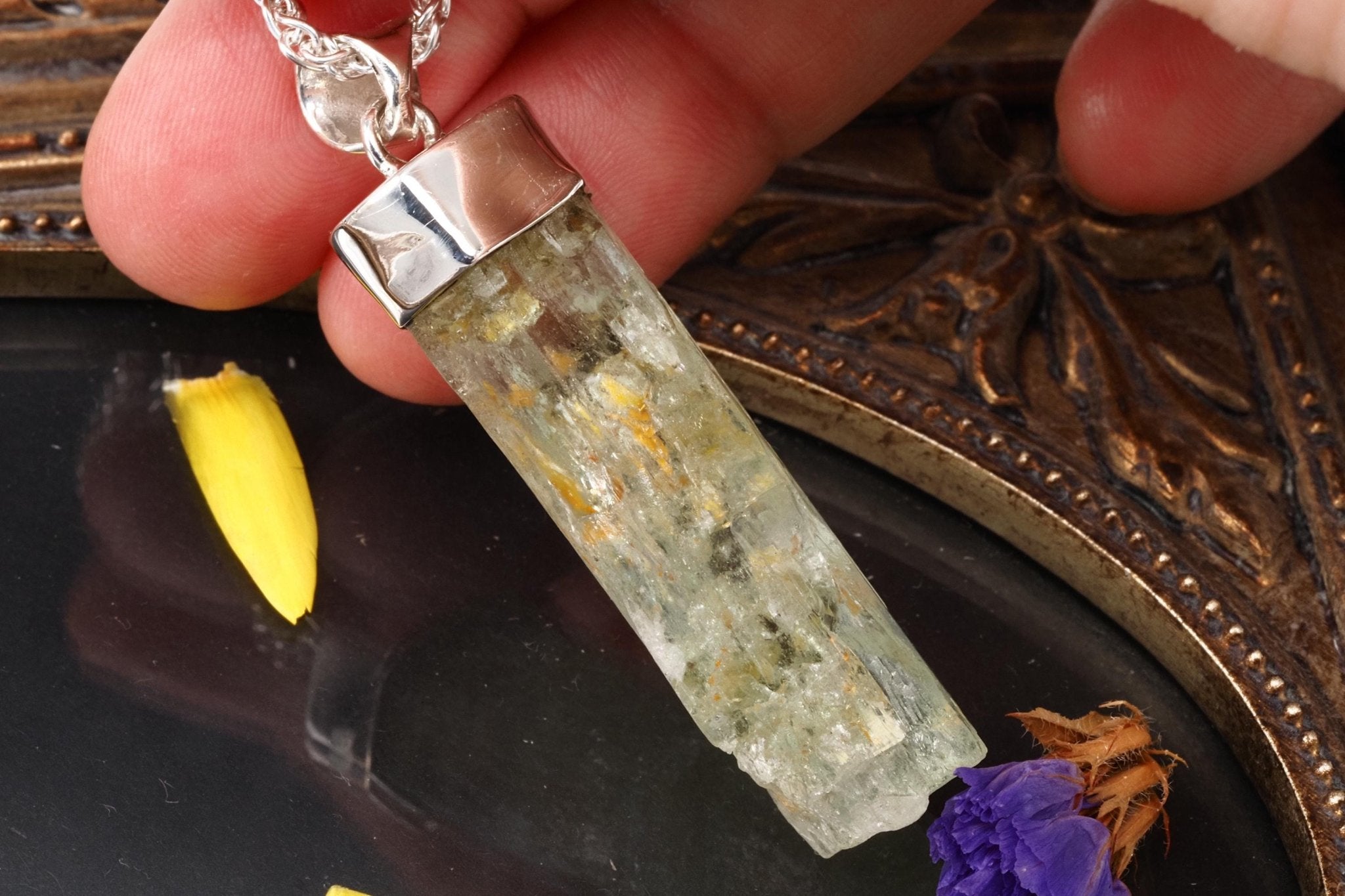 Heliodor Anhänger gelb Silber Brasilien 50mm Länge