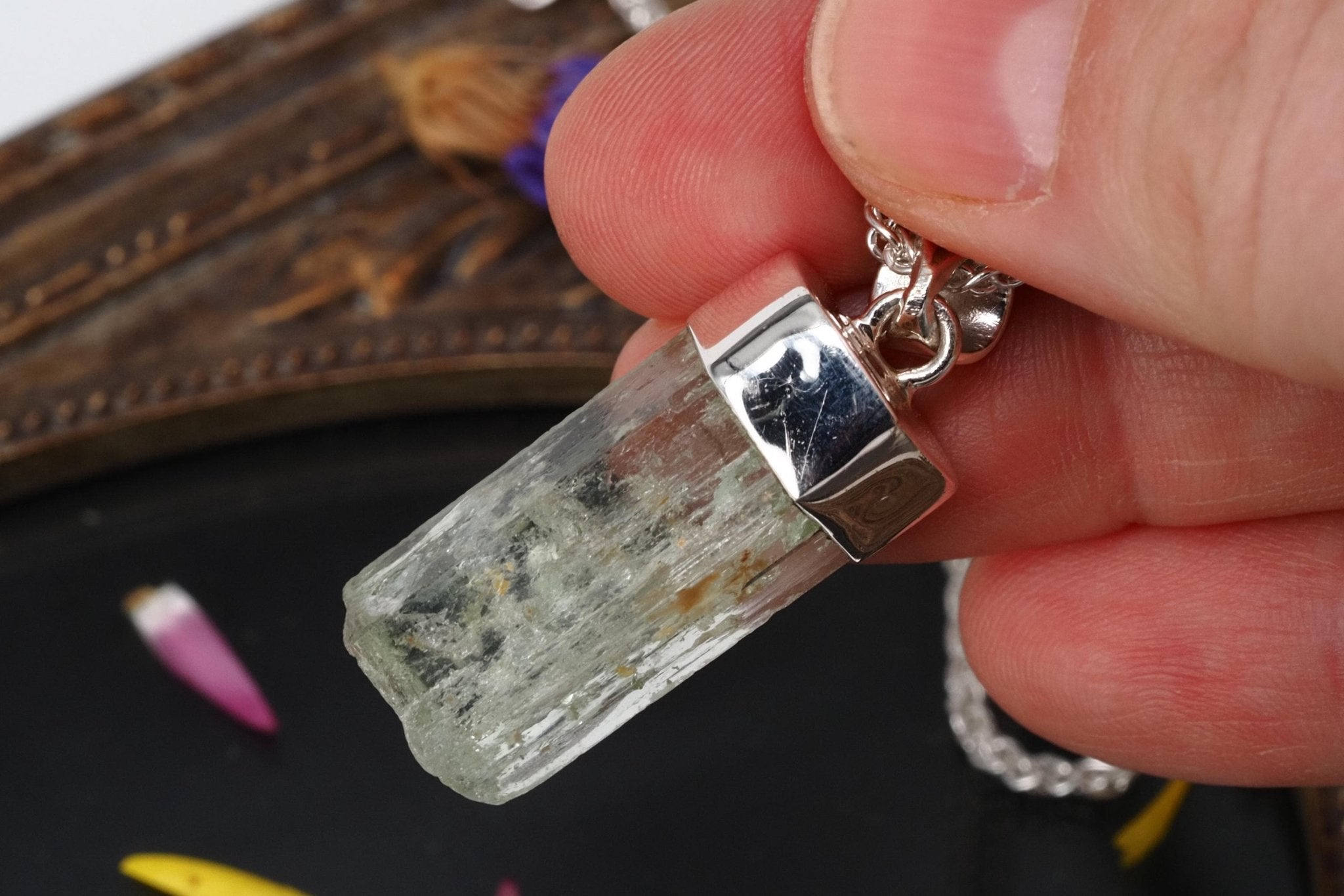 Heliodor Anhänger Silber Brasilien 36mm Länge mit Öse