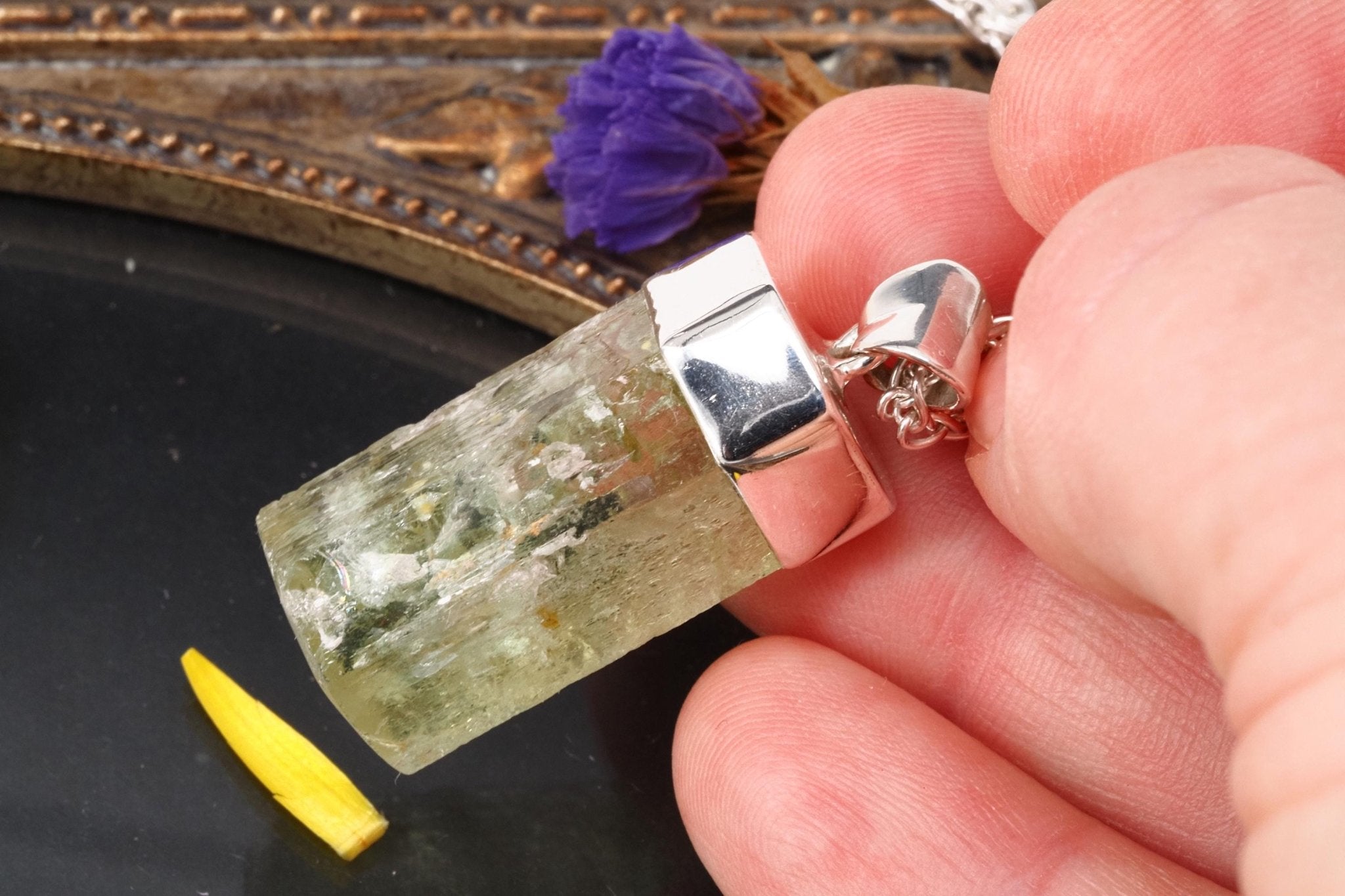 Heliodor Anhänger Silber Brasilien 37mm Länge mit Öse