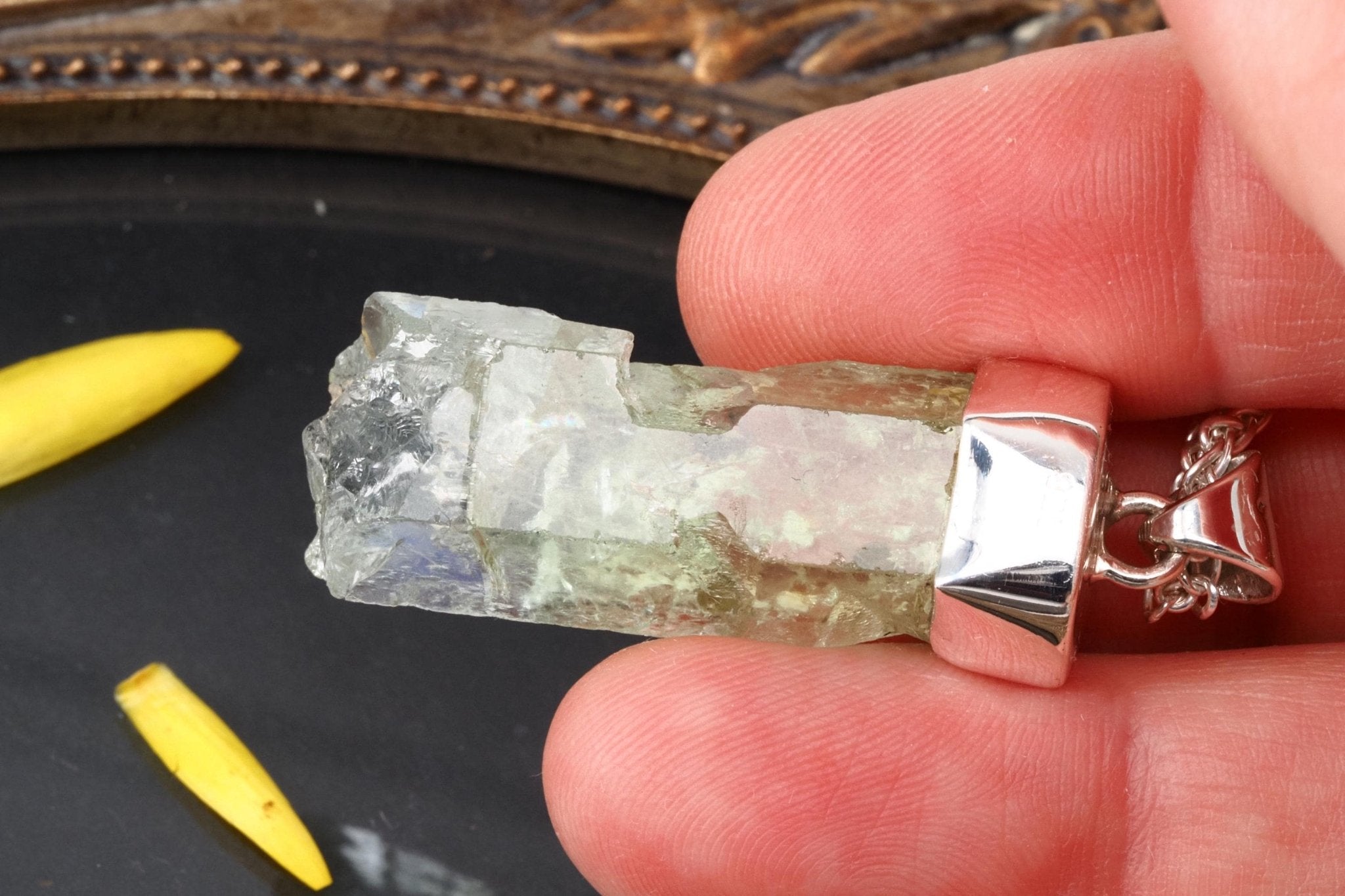 Heliodor Anhänger Silber Brasilien 41mm Länge mit Öse