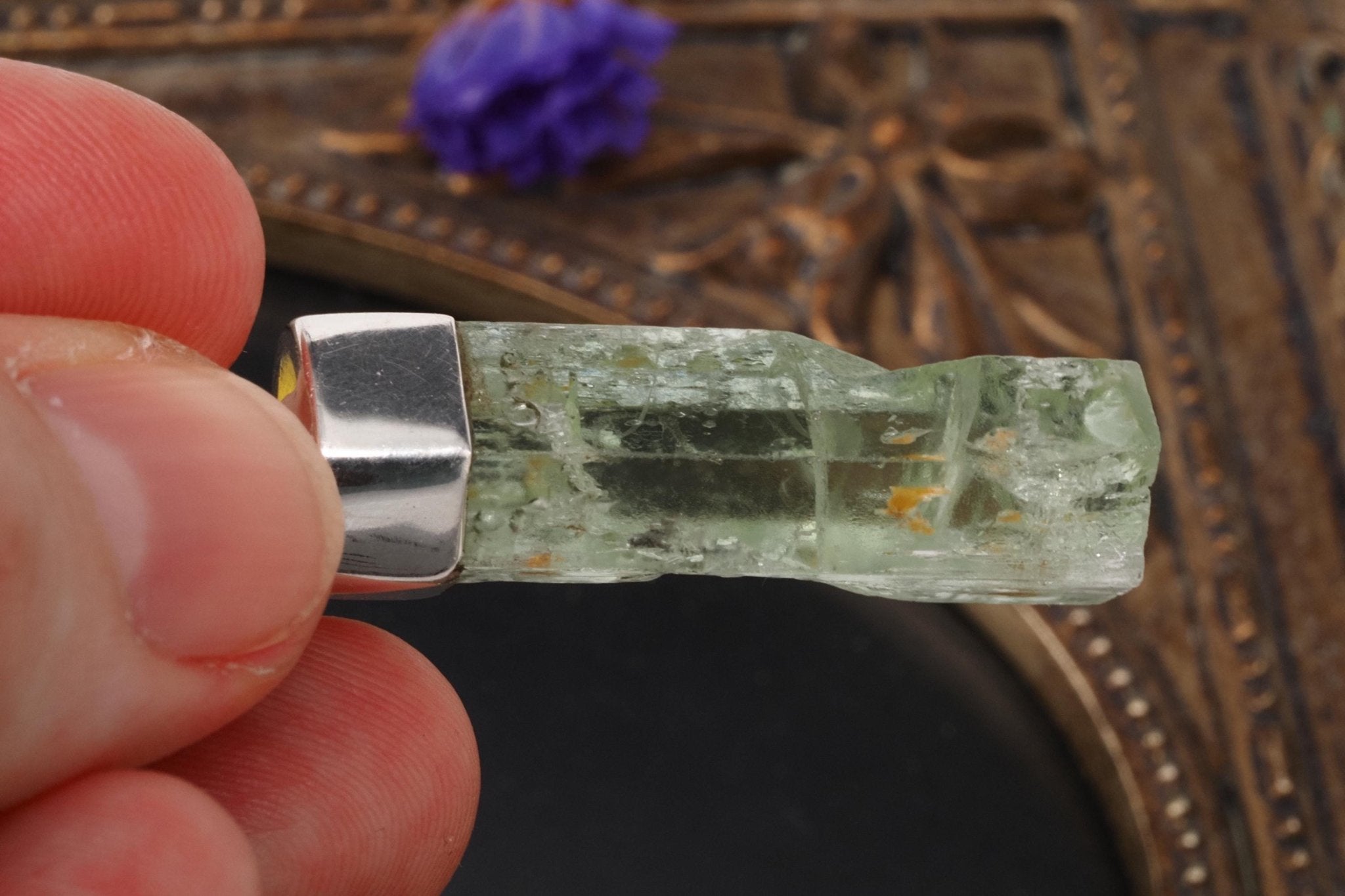 Heliodor Anhänger Silber Brasilien 41mm Länge mit Öse