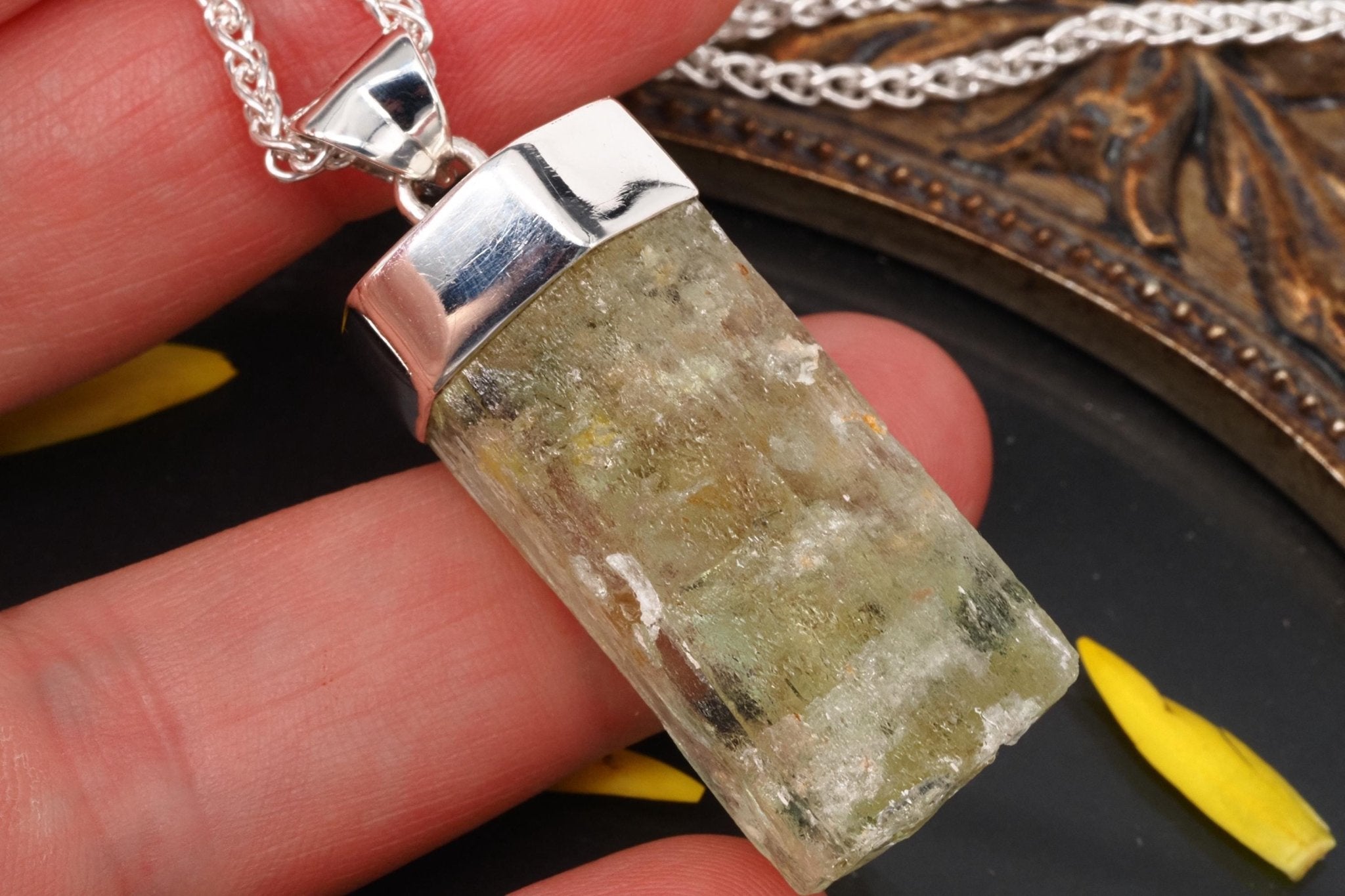 Heliodor Anhänger Silber Brasilien 43mm Länge mit Öse