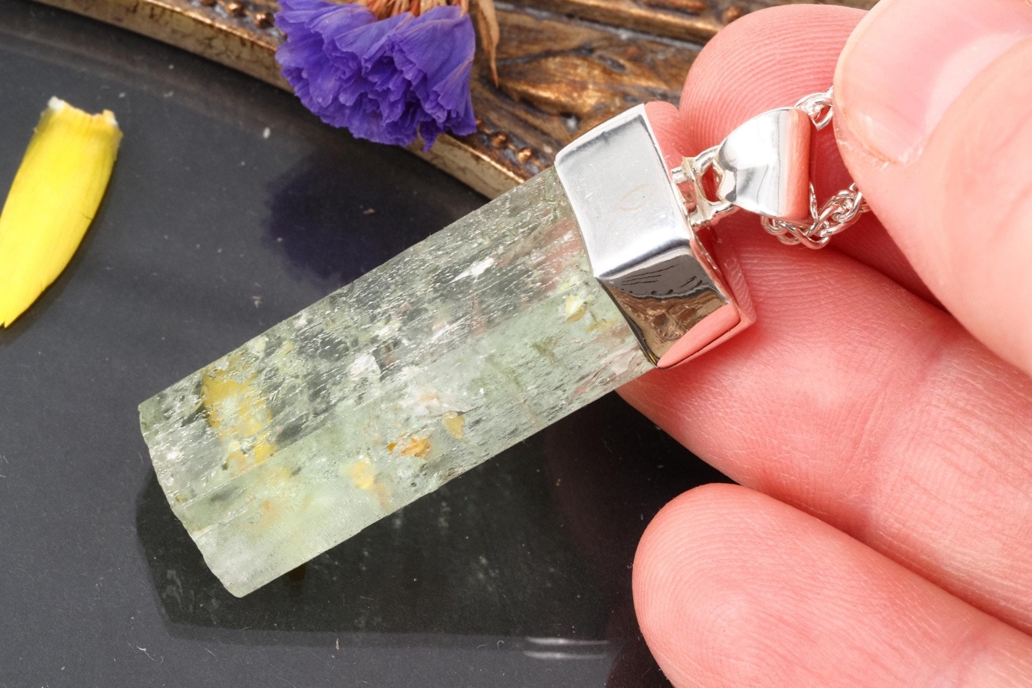 Heliodor Anhänger Silber Brasilien 44mm Länge mit Öse