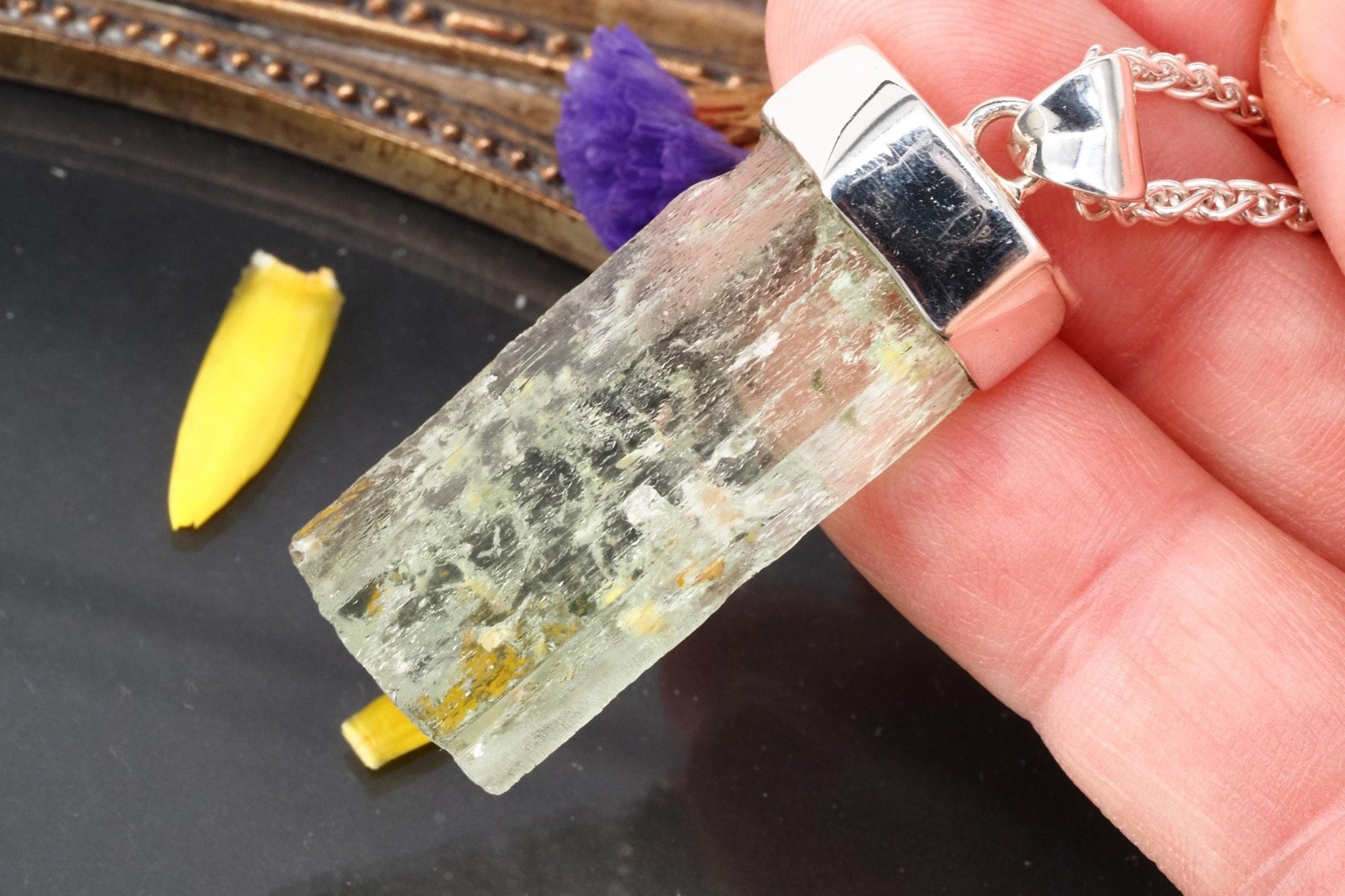 Heliodor Anhänger Silber Brasilien 44mm Länge mit Öse