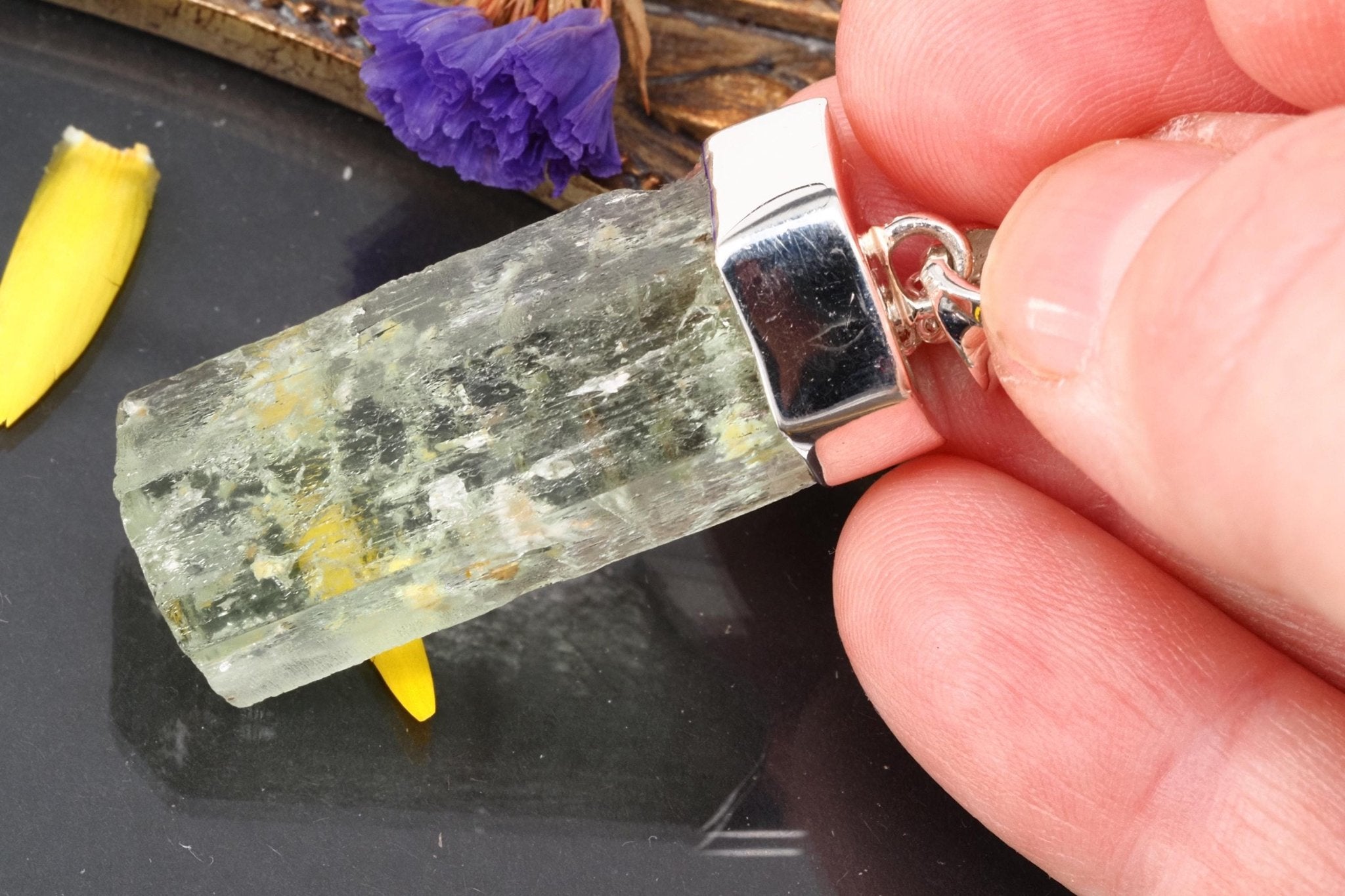 Heliodor Anhänger Silber Brasilien 44mm Länge mit Öse