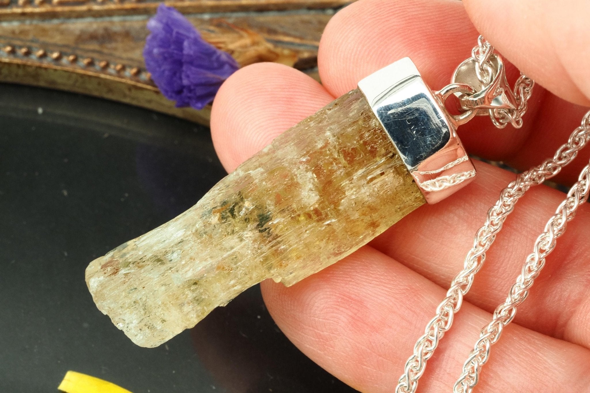 Heliodor Anhänger Silber Brasilien 50mm Länge mit Öse