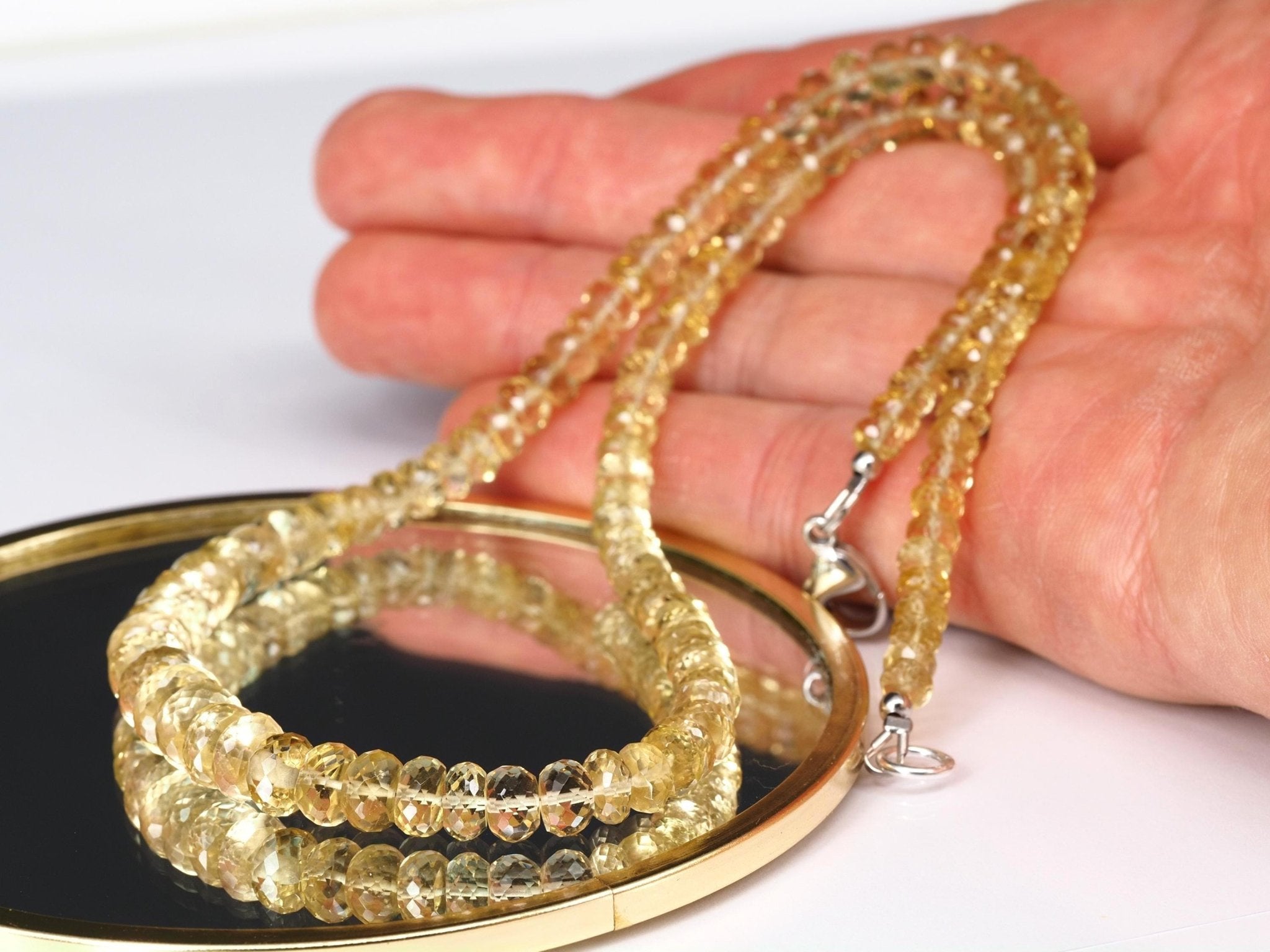 Heliodor Kette facettiert – hellgelber Goldberyll mit edlem Silberverschluss