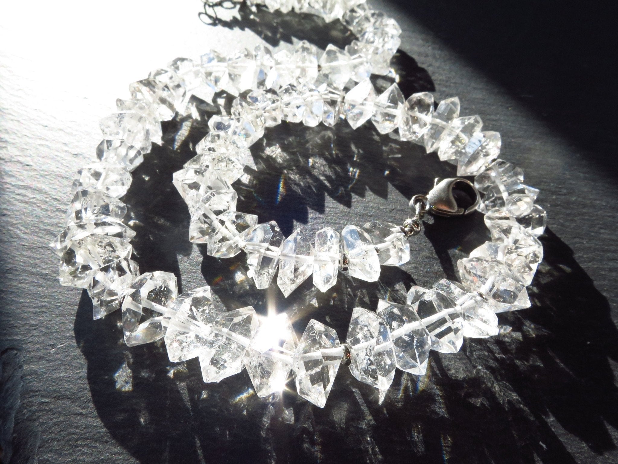 Herkimer Diamant Halskette Doppelender Bergkristall Collier klare Große Kristall Kette