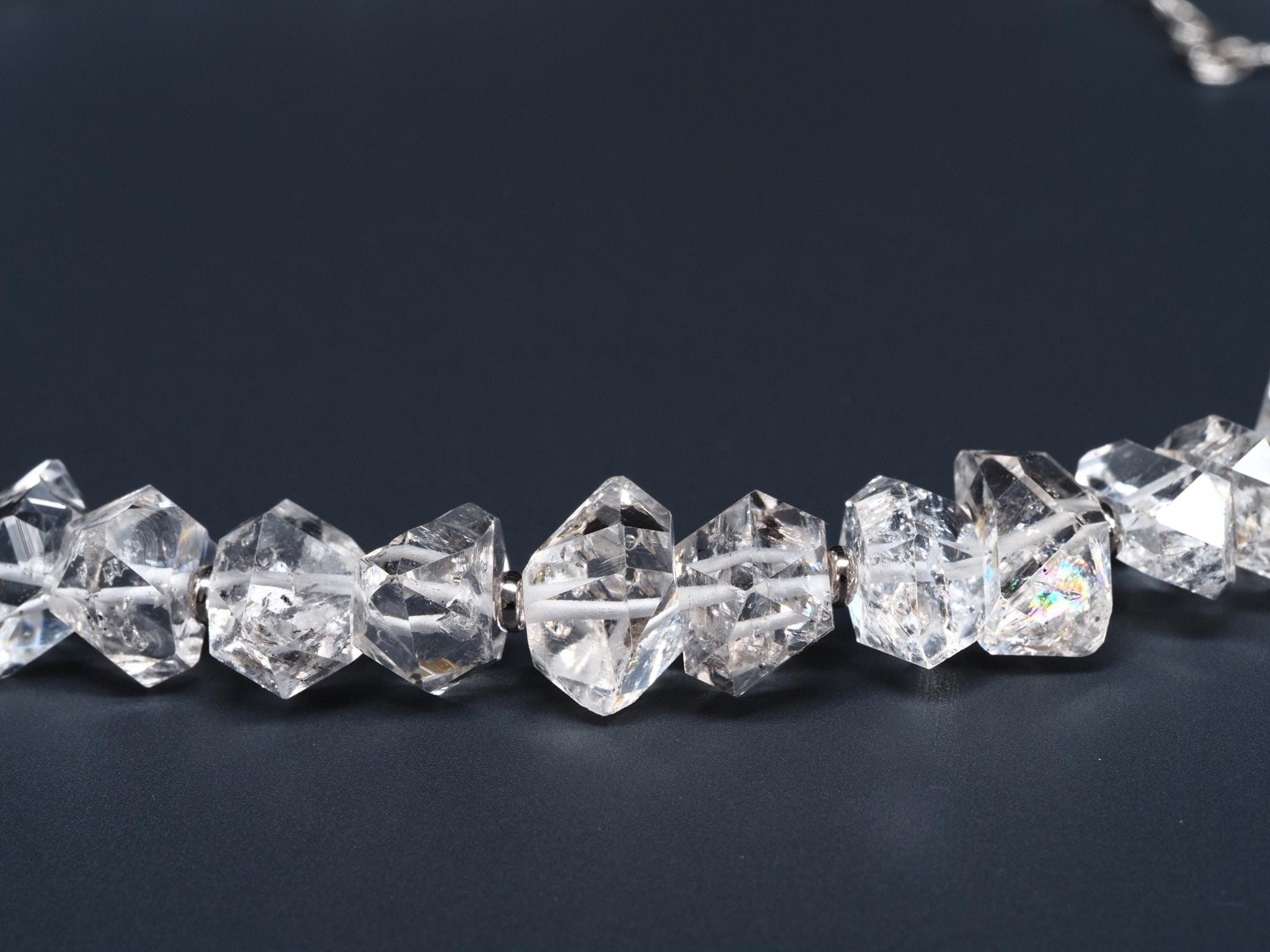 Herkimer Diamant Halskette – klare Doppelender Kristallkette aus Silber, hochwertiges Einzelstück