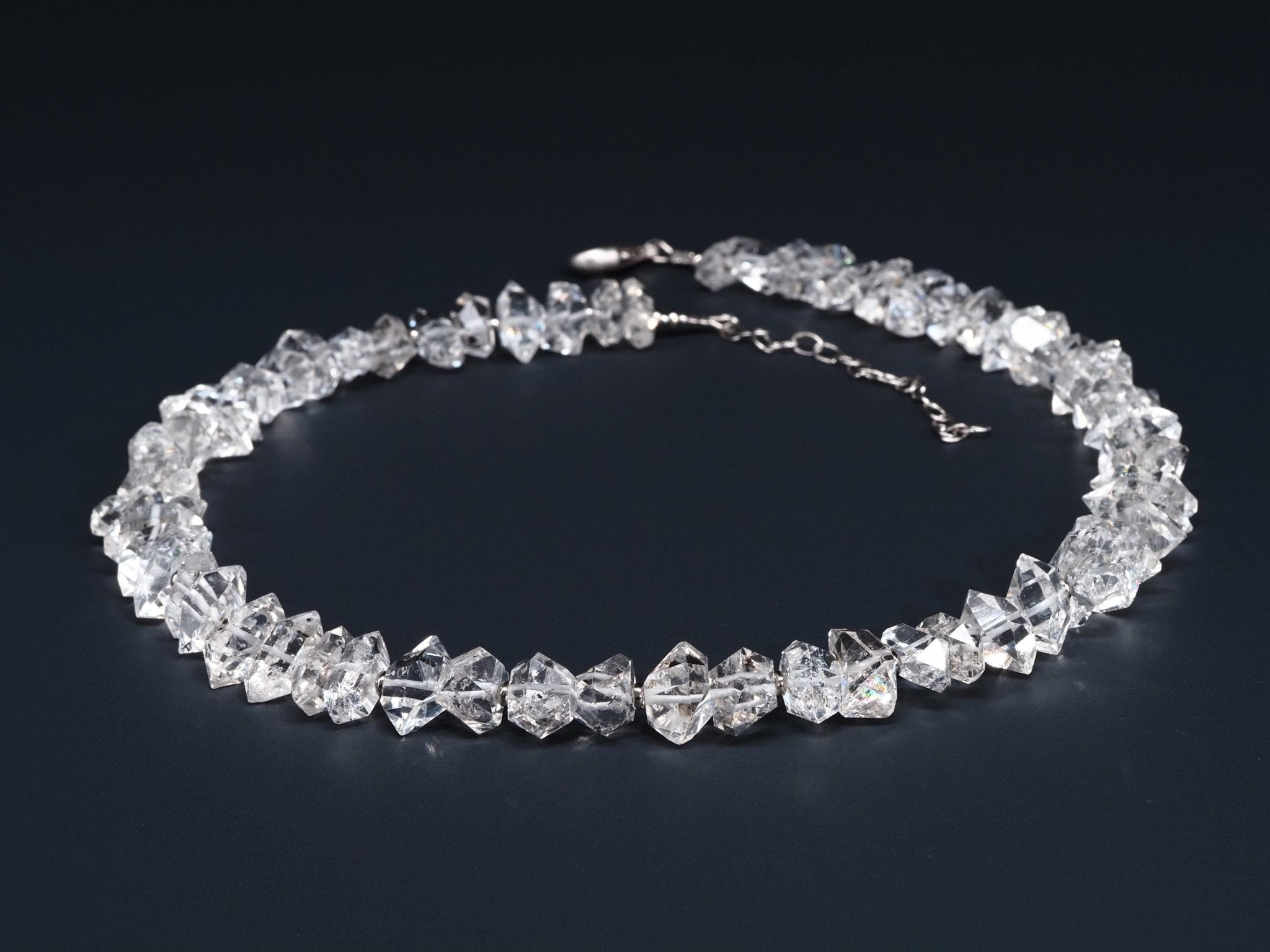 Herkimer Diamant Halskette – klare Doppelender Kristallkette aus Silber, hochwertiges Einzelstück