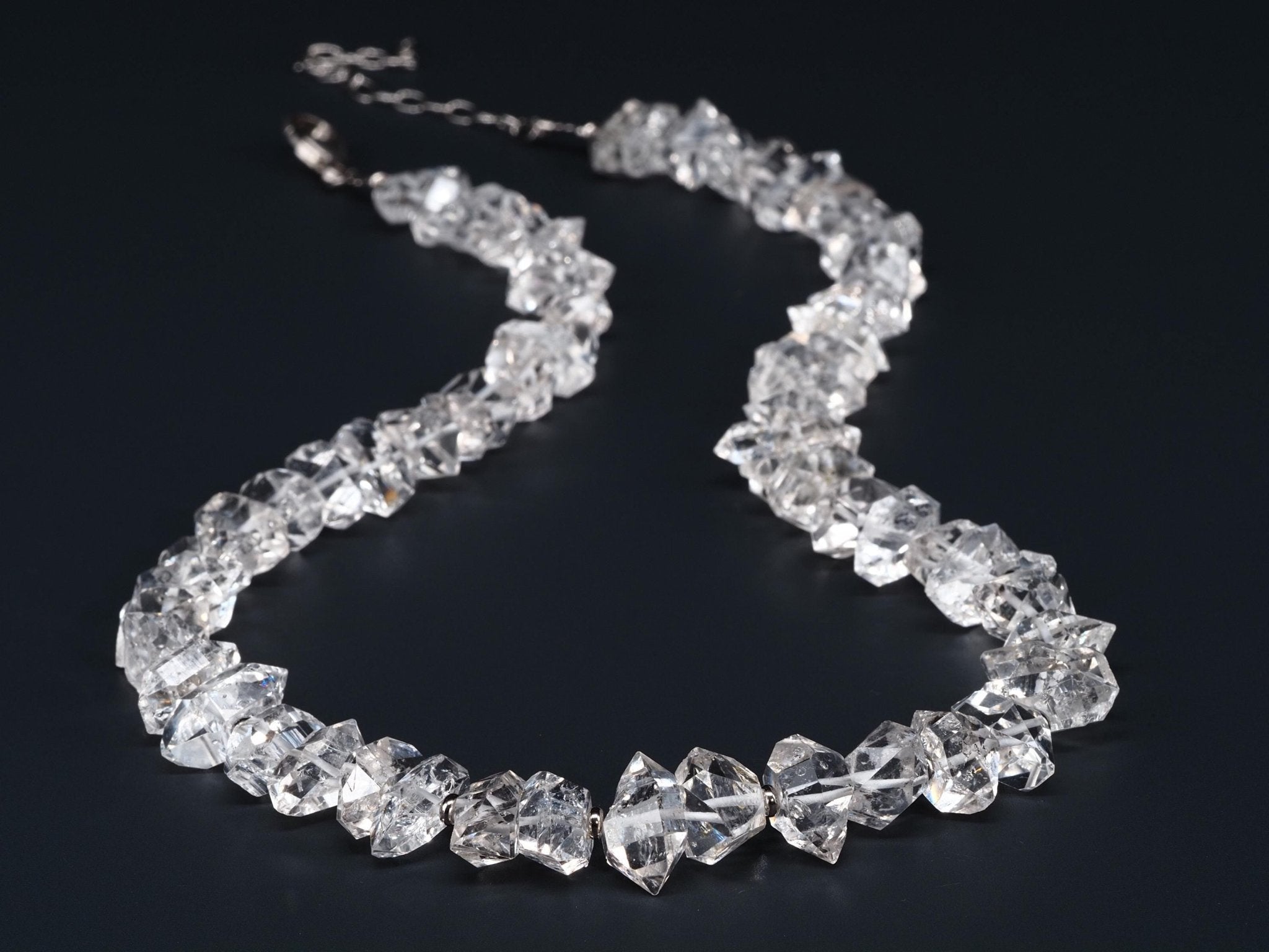 Herkimer Diamant Halskette – klare Doppelender Kristallkette aus Silber, hochwertiges Einzelstück