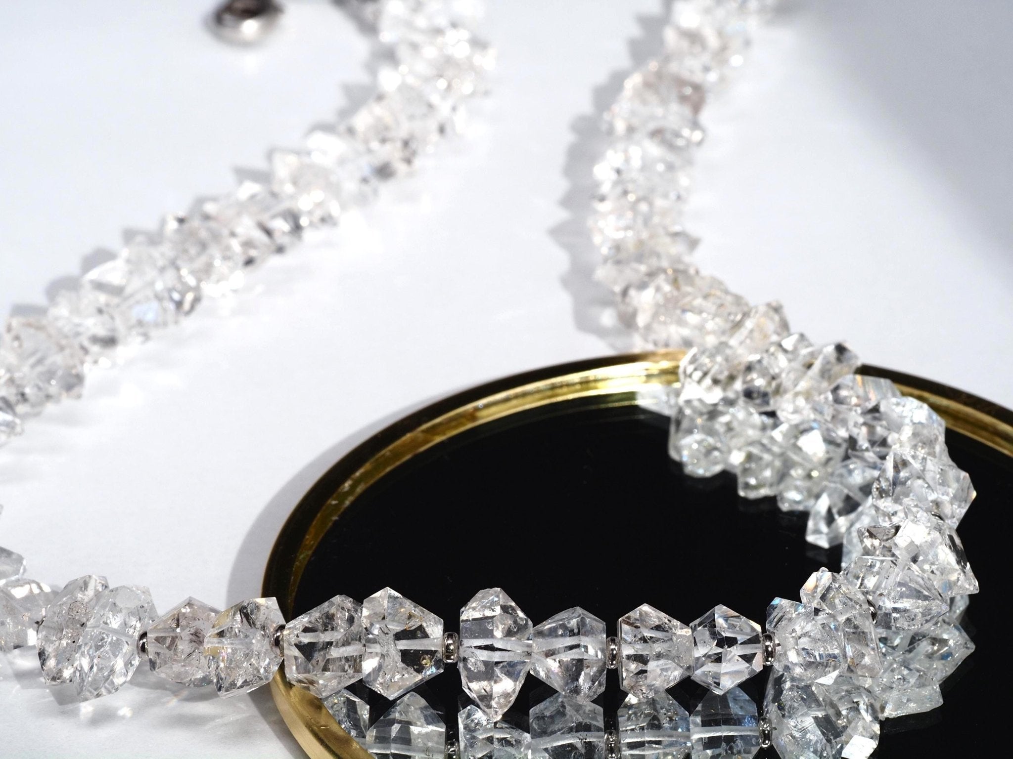 Herkimer Diamant Halskette – klare Doppelender Kristallkette aus Silber, hochwertiges Einzelstück