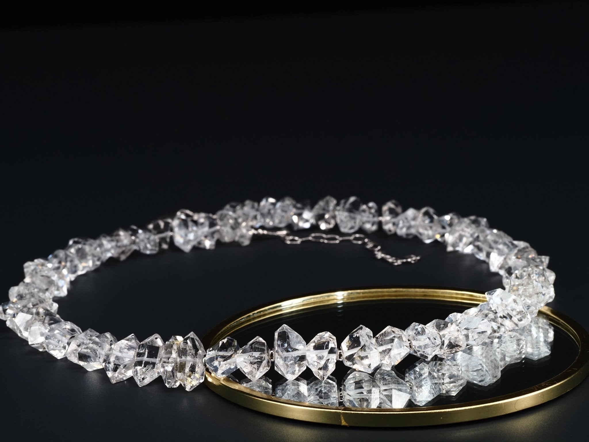 Herkimer Diamant Halskette – klare Doppelender Kristallkette aus Silber, hochwertiges Einzelstück
