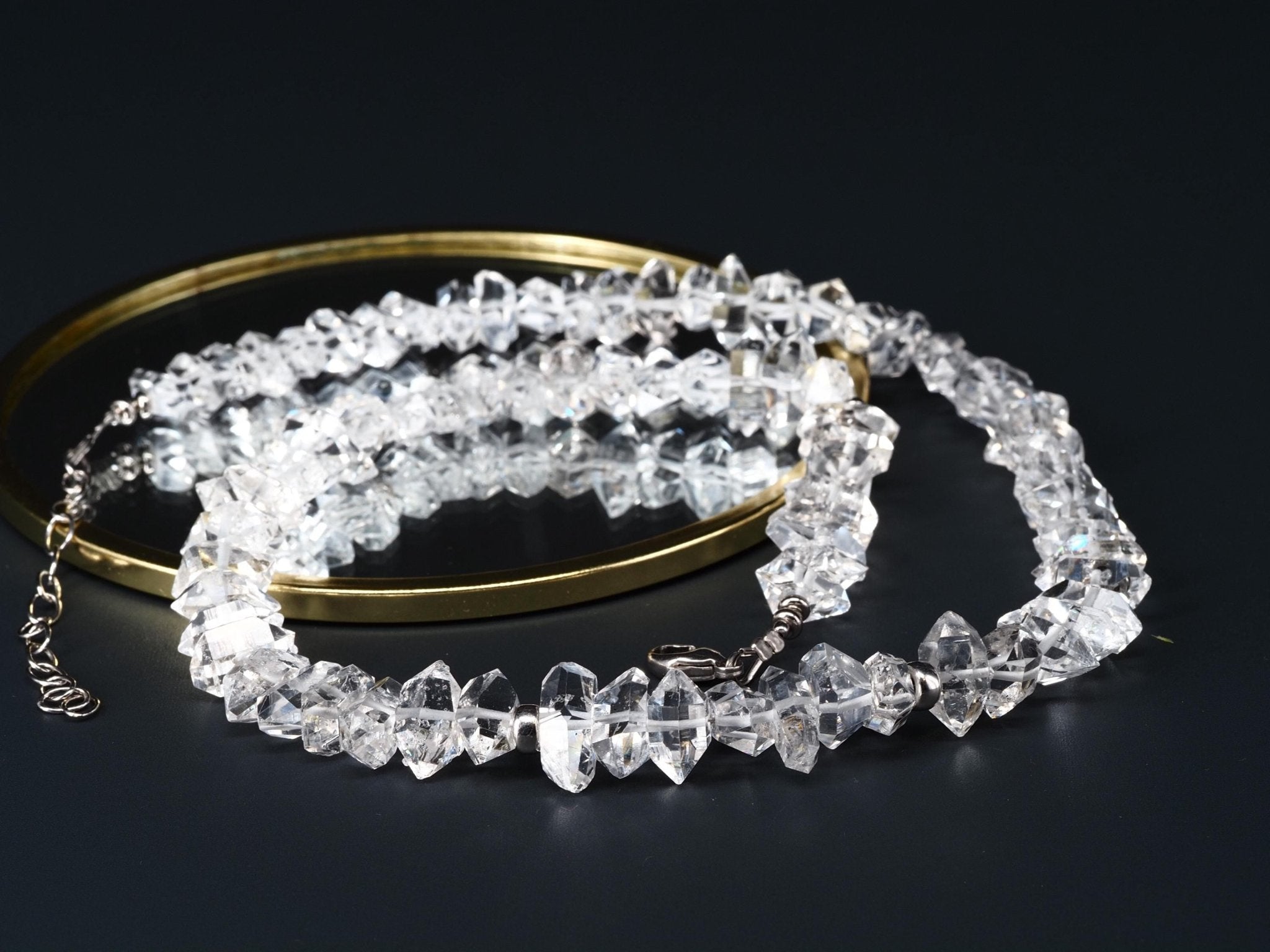 Herkimer Diamant Halskette – kristallklare Doppelender Quarz Kristalle mit Silber