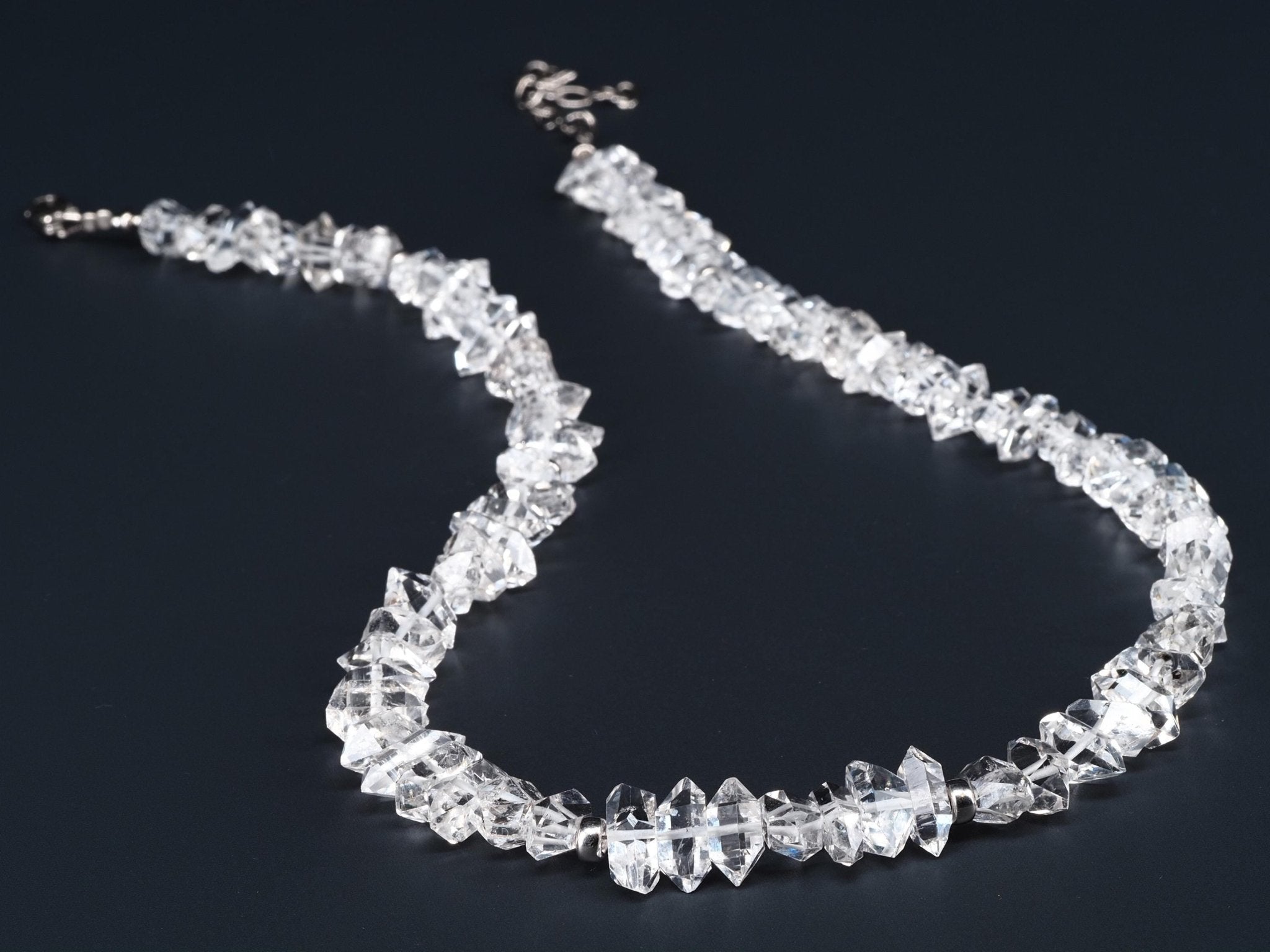 Herkimer Diamant Halskette – kristallklare Doppelender Quarz Kristalle mit Silber