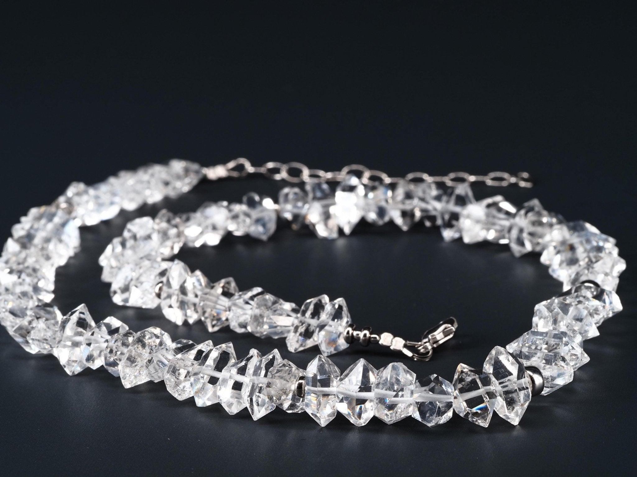 Herkimer Diamant Halskette – kristallklare Doppelender Quarz Kristalle mit Silber