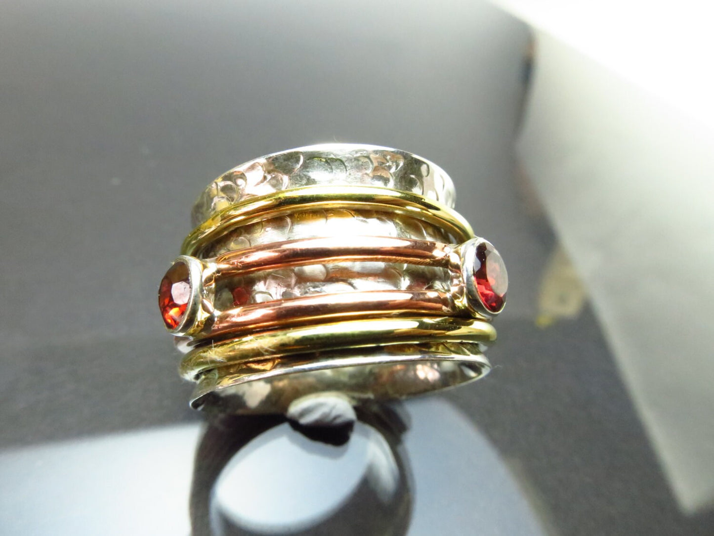 Spinner Ring Meditation Ring Garnet Worry ring stacking Unisex Size 9 gemstone 925 Silver birthstone november gift present birthday
