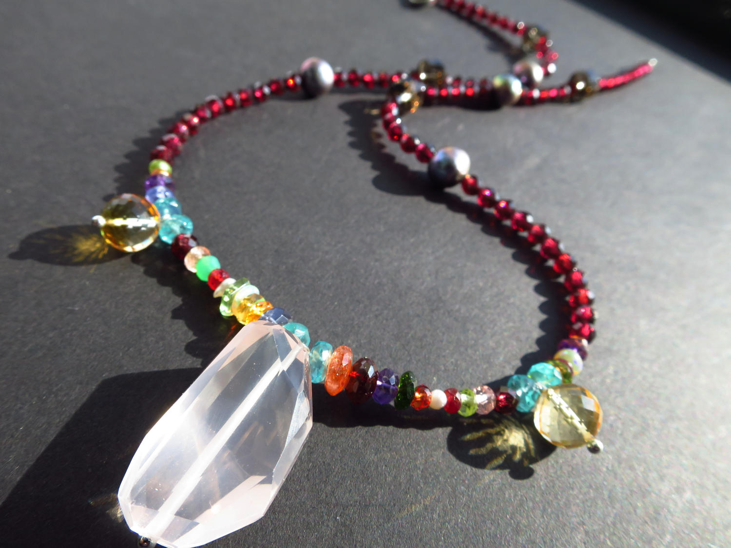 Super bunte lässige Kette Collier bunt Saphir, Citrin, Amethyst, Kette Perlen Saphir Peridot