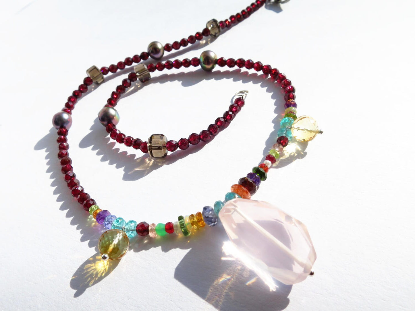 Super bunte lässige Kette Collier bunt Saphir, Citrin, Amethyst, Kette Perlen Saphir Peridot