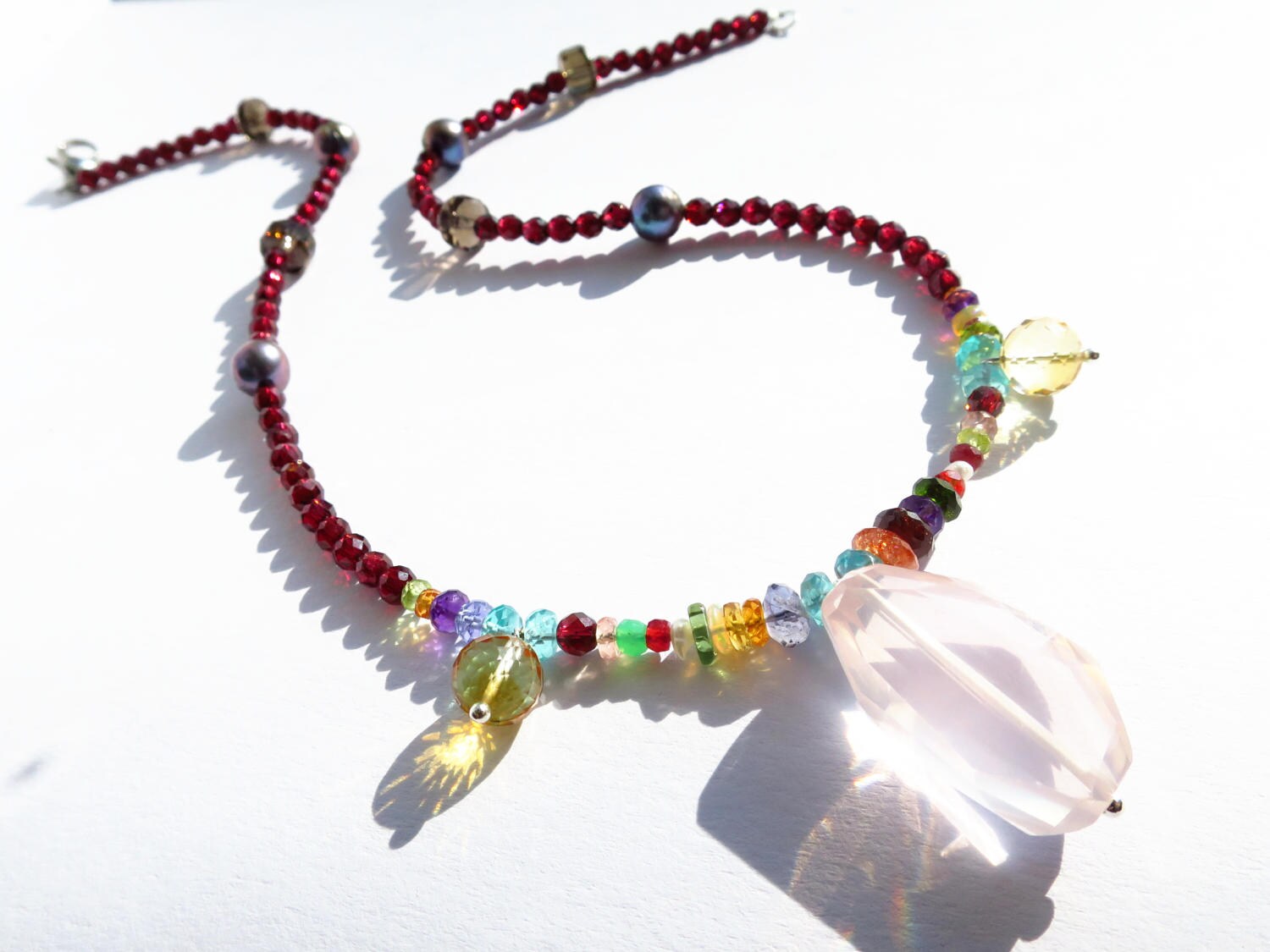 Super bunte lässige Kette Collier bunt Saphir, Citrin, Amethyst, Kette Perlen Saphir Peridot