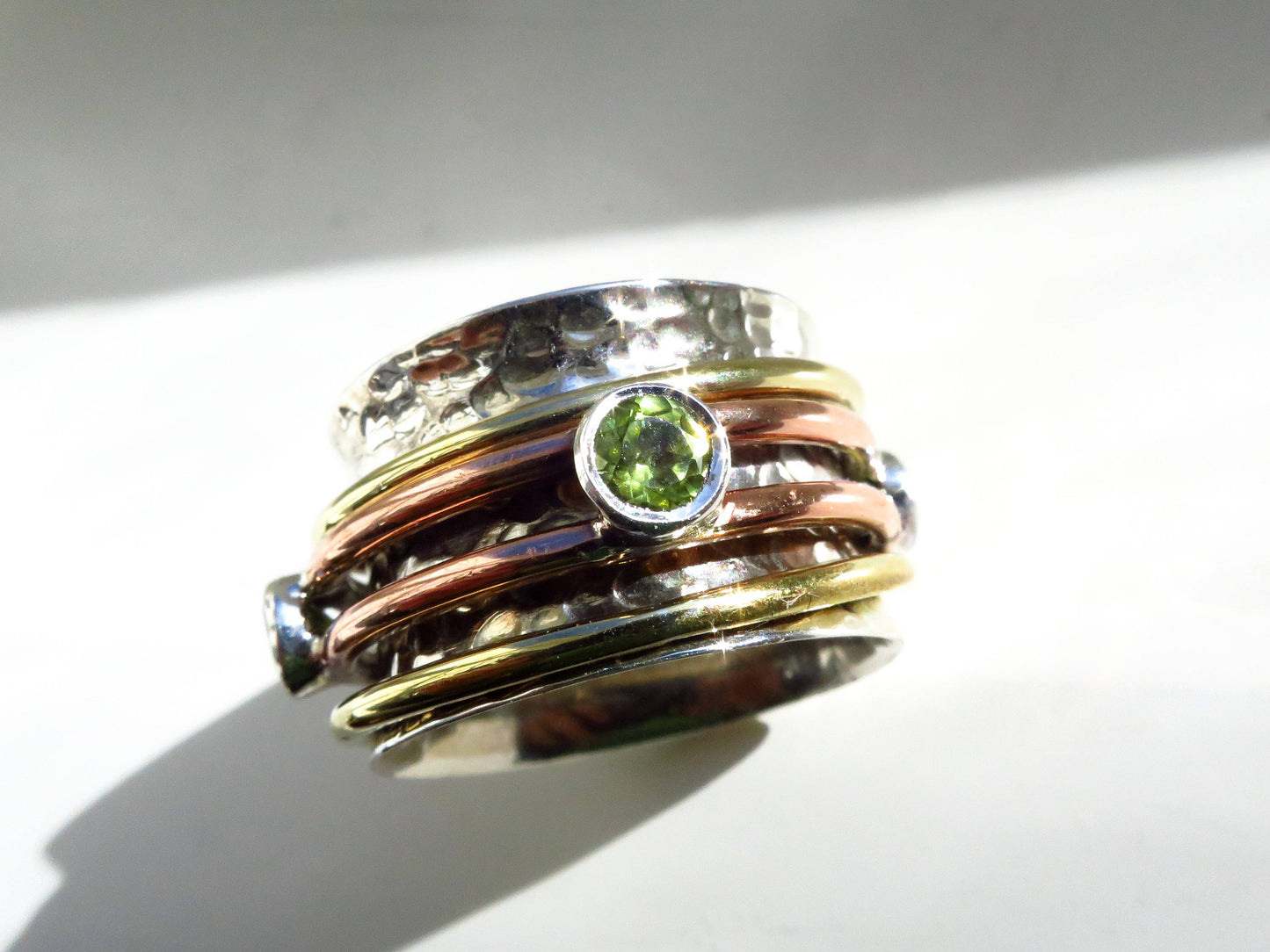 Peridot Size 10 Spinner Ring Meditation Ring natural gem Worry ring stacking Unisex gemstone 925 Sterling Silver faceted Peridot naturall
