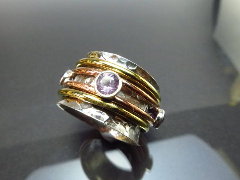 Spinner Ring Amethyst G10 Silber Meditation Entspannung Geburtstag Edelstein Weihnachts Geschenk Sterling Silber Freundschaft geschenk