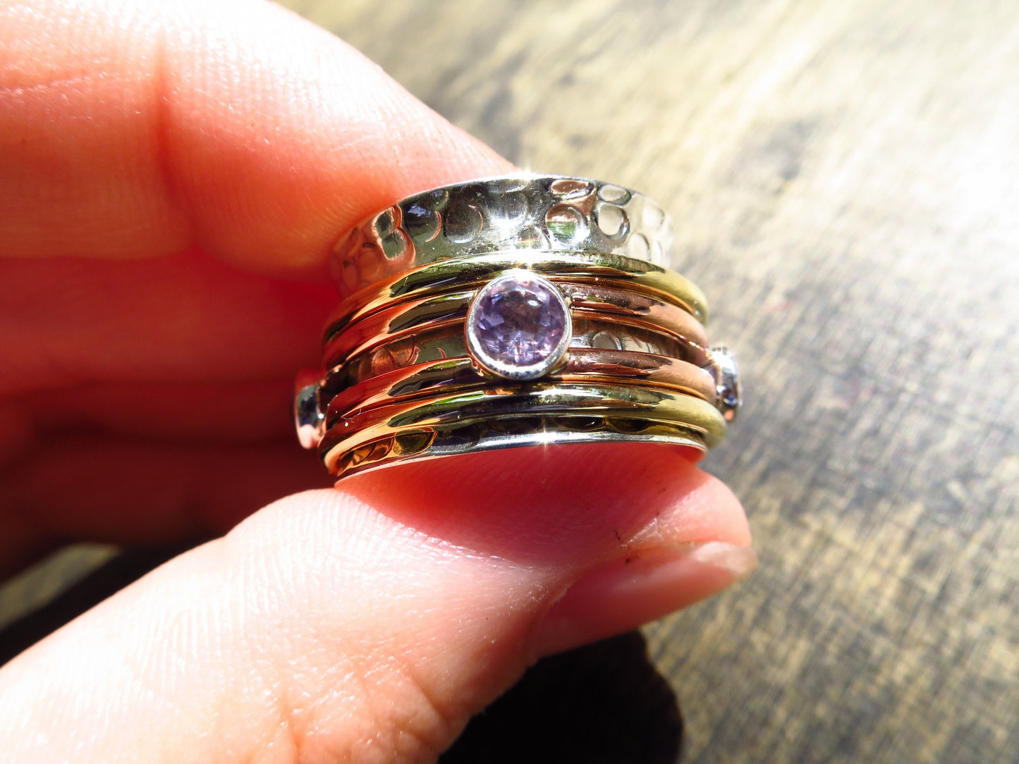 Spinner Ring Amethyst G10 Silber Meditation Entspannung Geburtstag Edelstein Weihnachts Geschenk Sterling Silber Freundschaft geschenk