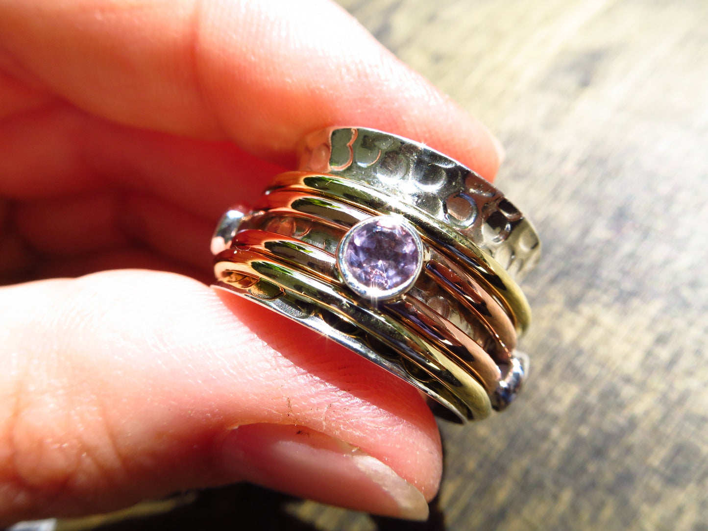 Spinner Ring Amethyst G10 Silber Meditation Entspannung Geburtstag Edelstein Weihnachts Geschenk Sterling Silber Freundschaft geschenk