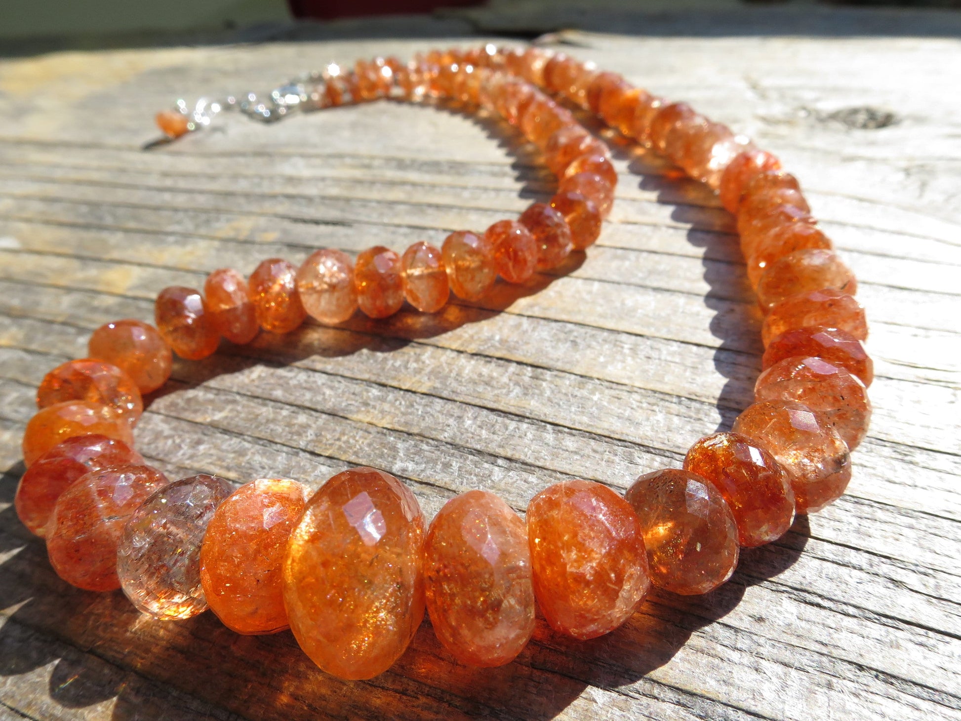 SK01 Sonnenstein Kette orange Afrikanischer Sonnenstein Tansania 925 Silber Geschenk, Geschenkidee, Natur höchste Qualität facettiert orange