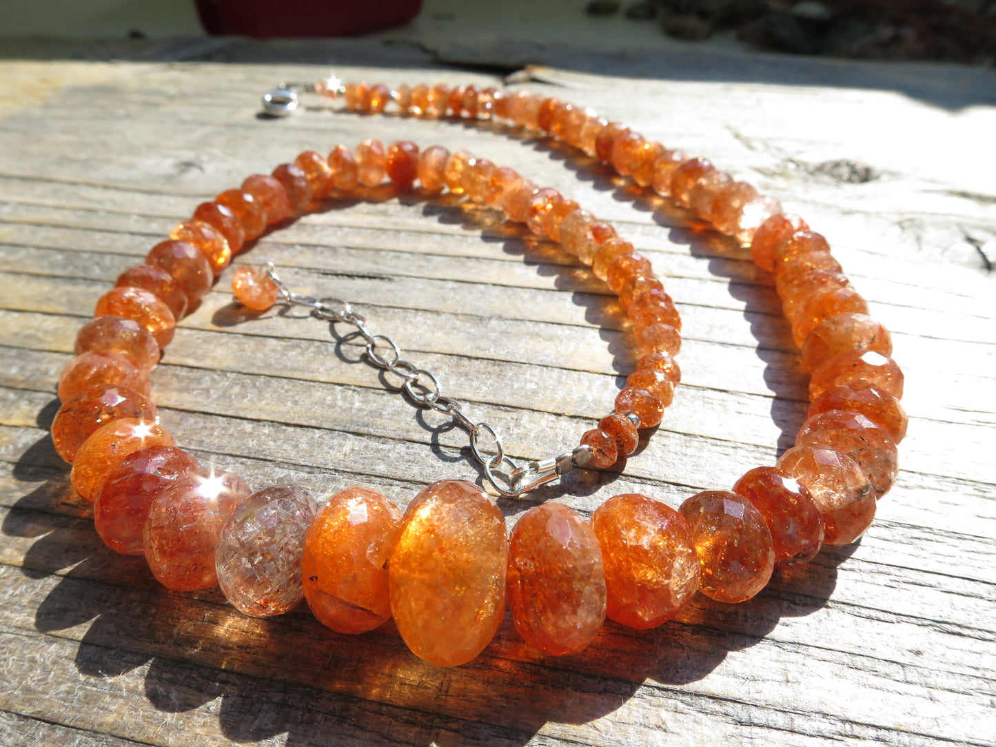 SK01 Sonnenstein Kette orange Afrikanischer Sonnenstein Tansania 925 Silber Geschenk, Geschenkidee, Natur höchste Qualität facettiert orange