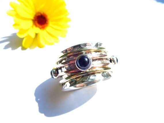Size 8 Spinner Ring Meditation Ring Onyx Worry ring stacking Unisex gemstone 925 Silver onyx cabochon Unisex ring meditations ring handmade