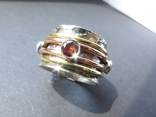 Size 10 Spinner Ring Meditation Ring Garnet Worry ring stacking Unisex gemstone 925 Sterling Silver faceted Amethyst unisex ring copper