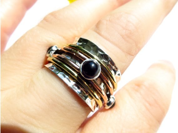 Size 10 Spinner Ring Meditation Ring Onyx Worry ring stacking Unisex gemstone 925 Silver onyx cabochon Unisex ring meditations ring handmade