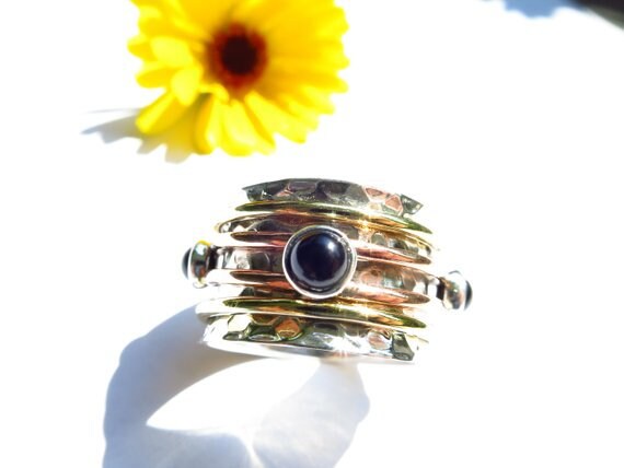 Size 8 Spinner Ring Meditation Ring Onyx Worry ring stacking Unisex gemstone 925 Silver onyx cabochon Unisex ring meditations ring handmade