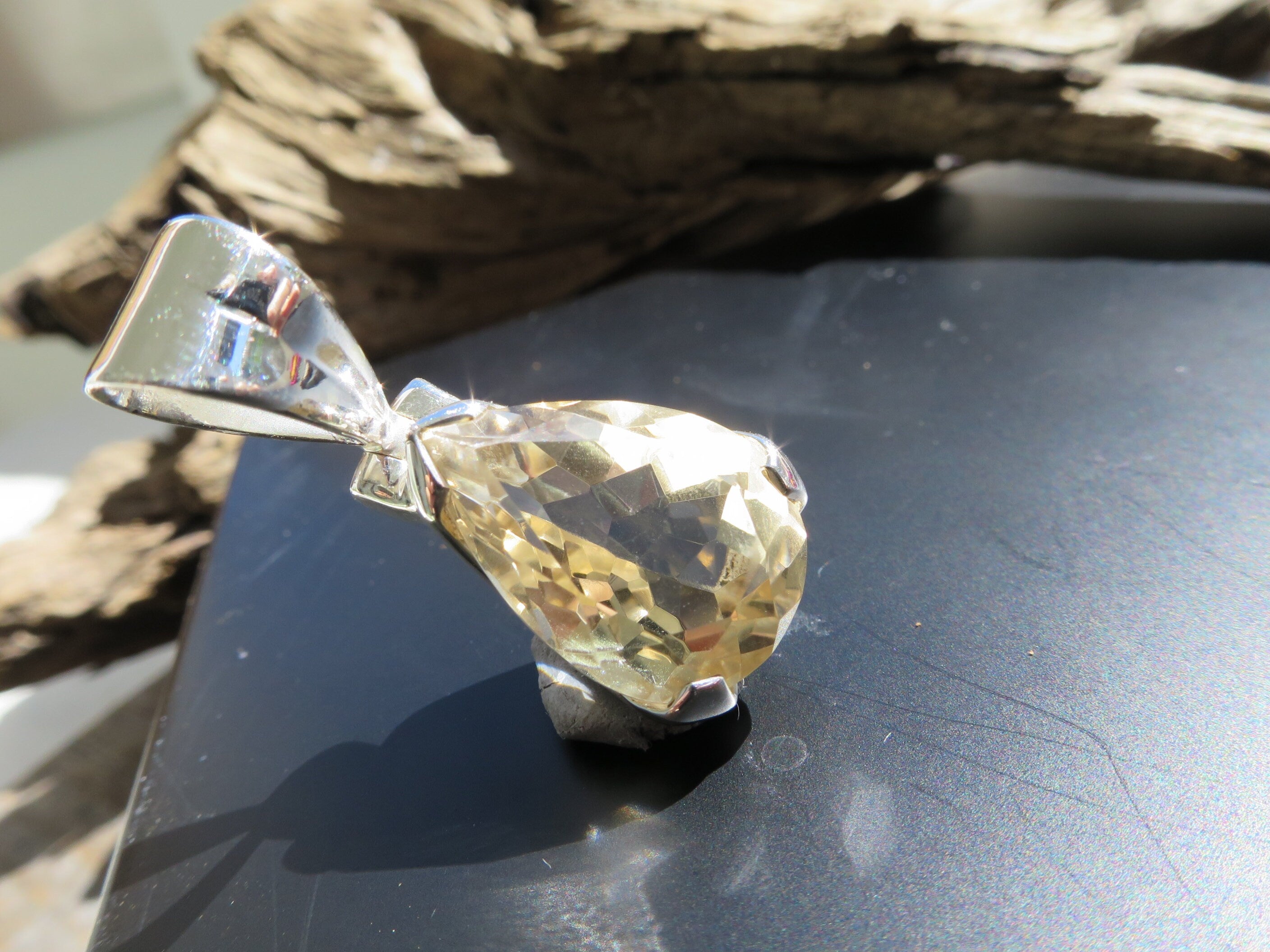 Citrin Anhänger Natur Edelstein gefasst in 925 Silber 29mm