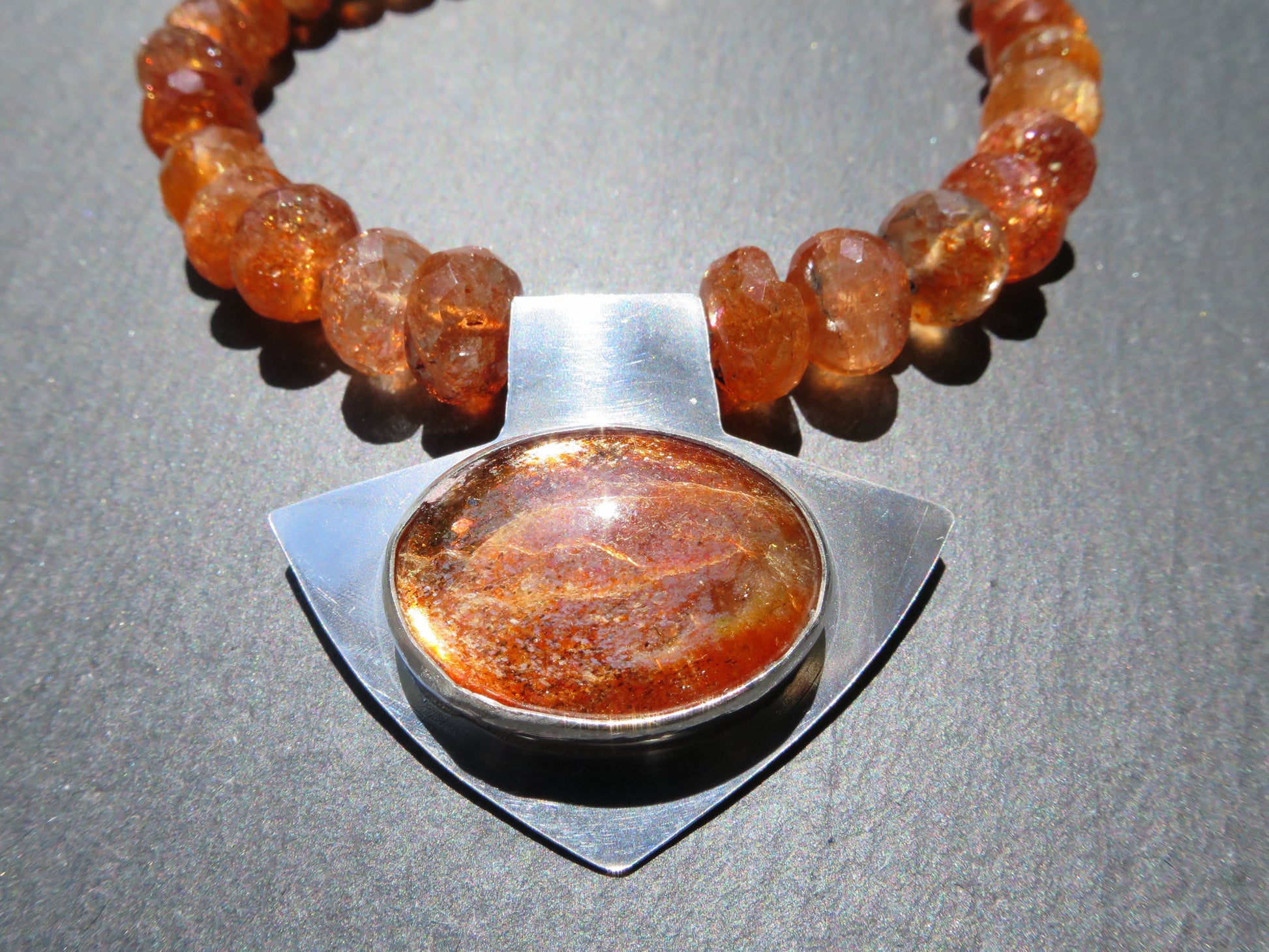 Sunstone Necklace with sterling Silver pendant african sunstone tanzania confetti sparkling untreated gemstone faceted orange unique collier