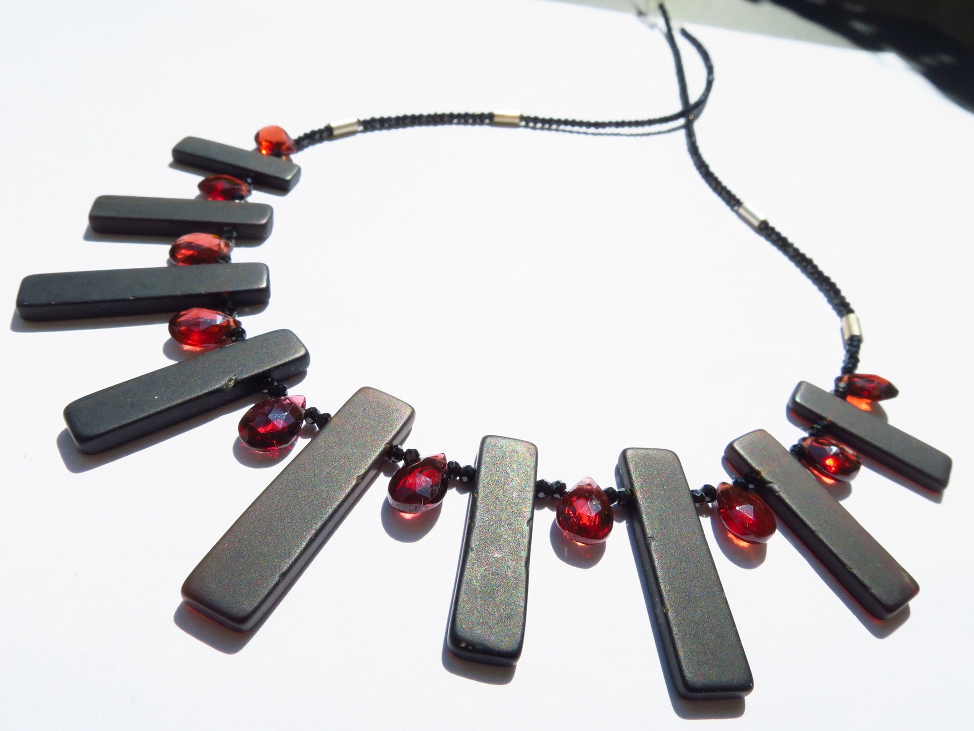 Granat Spinell Edelstein Kette Beads / AAA Geschenk Geburtstag Onyx schwarz Edelstahl Verschluss